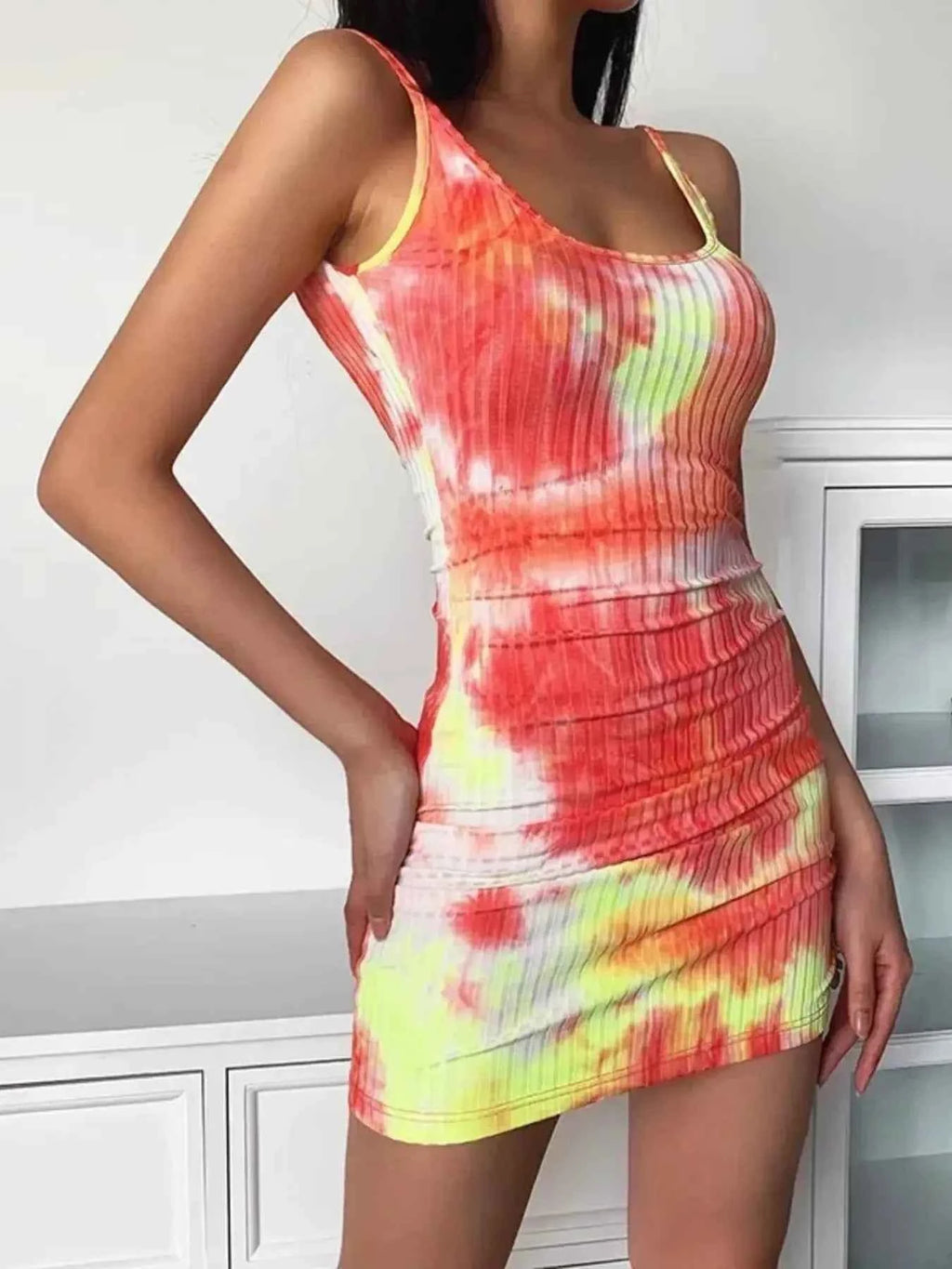 Tie-Dye Ribbed Mini Dress with Side Drawstring e65f840cd9bc4cdab4b1b48a05229bfd-Max-Origin