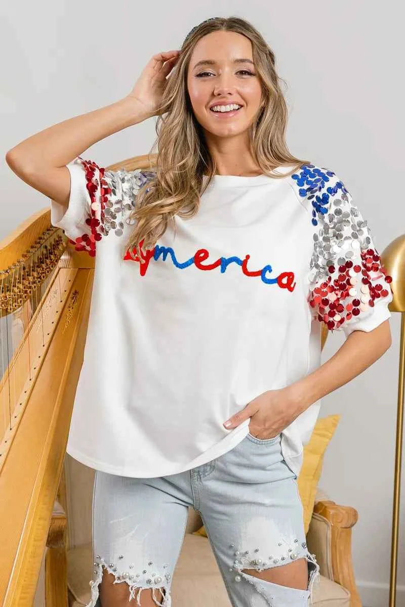 BiBi America Letter Applique Spangle Puff Sleeves Top OFF WHITE e6b14966f0ce4123b3e972f2e691afdd-Max-Origin