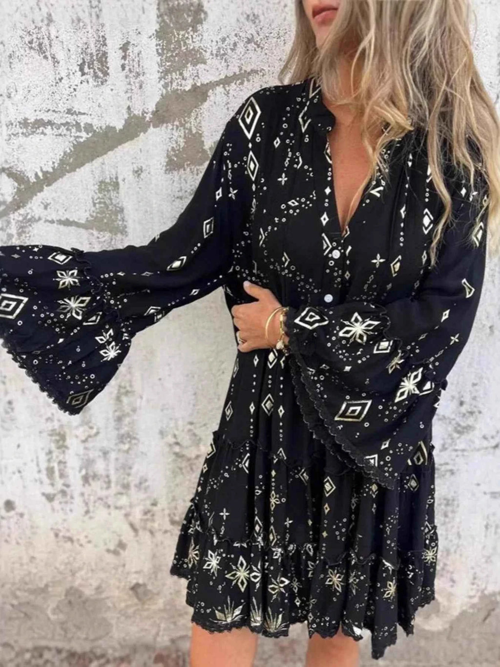 Full Size Printed Notched Flare Sleeve Dress Plus Size e6b64493510843e5b86d59554b836abf-Max-Origin