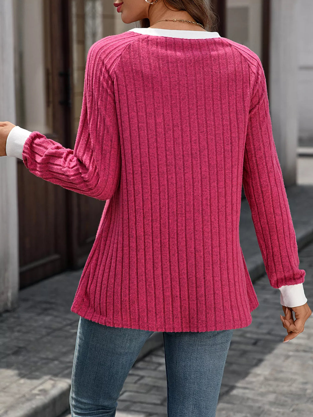 Ribbed Round Neck Raglan Sleeve Knit Top e6c105272950457d919b84ac9b44f3cf-Max-Origin