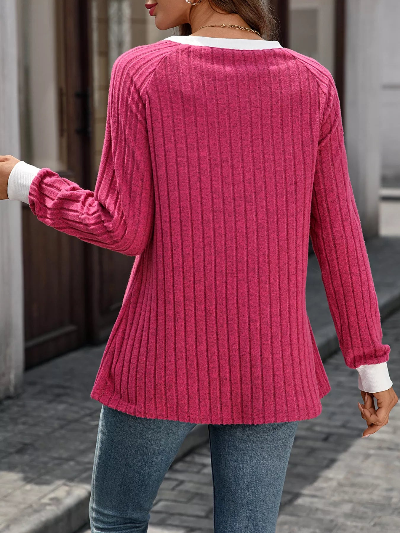 Ribbed Round Neck Raglan Sleeve Knit Top e6c105272950457d919b84ac9b44f3cf-Max-Origin