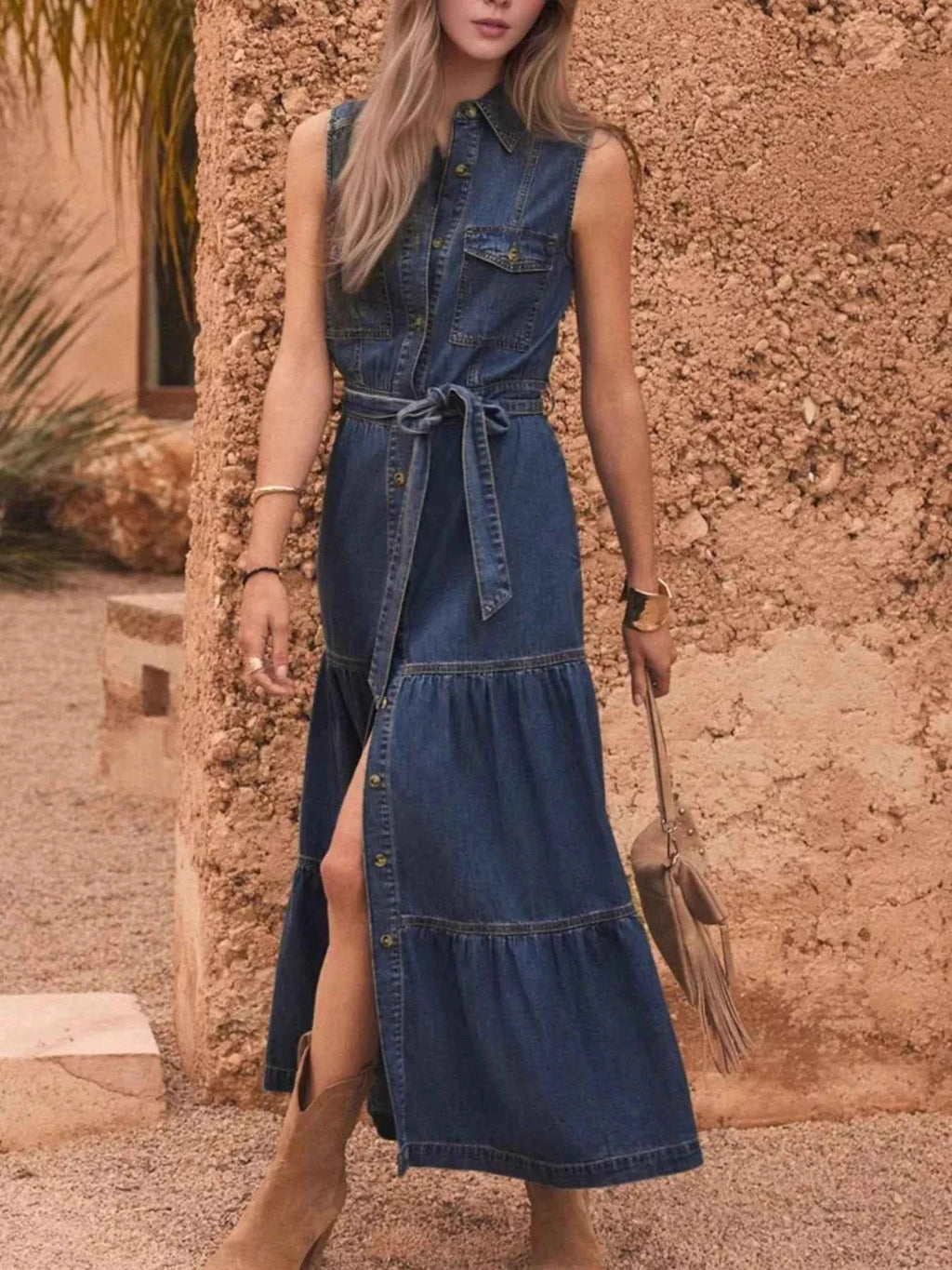 Button Front Sleeveless Denim Dress e6c8466e-2072-45c4-acd2-1756d838c422-Max-Origin