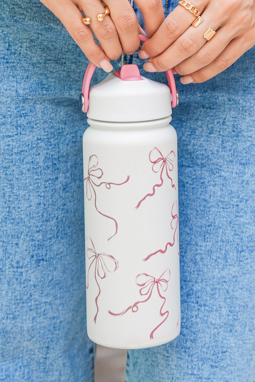 White Bowknot Print Insulated Water Bottle e6d0df4a52b56ec2