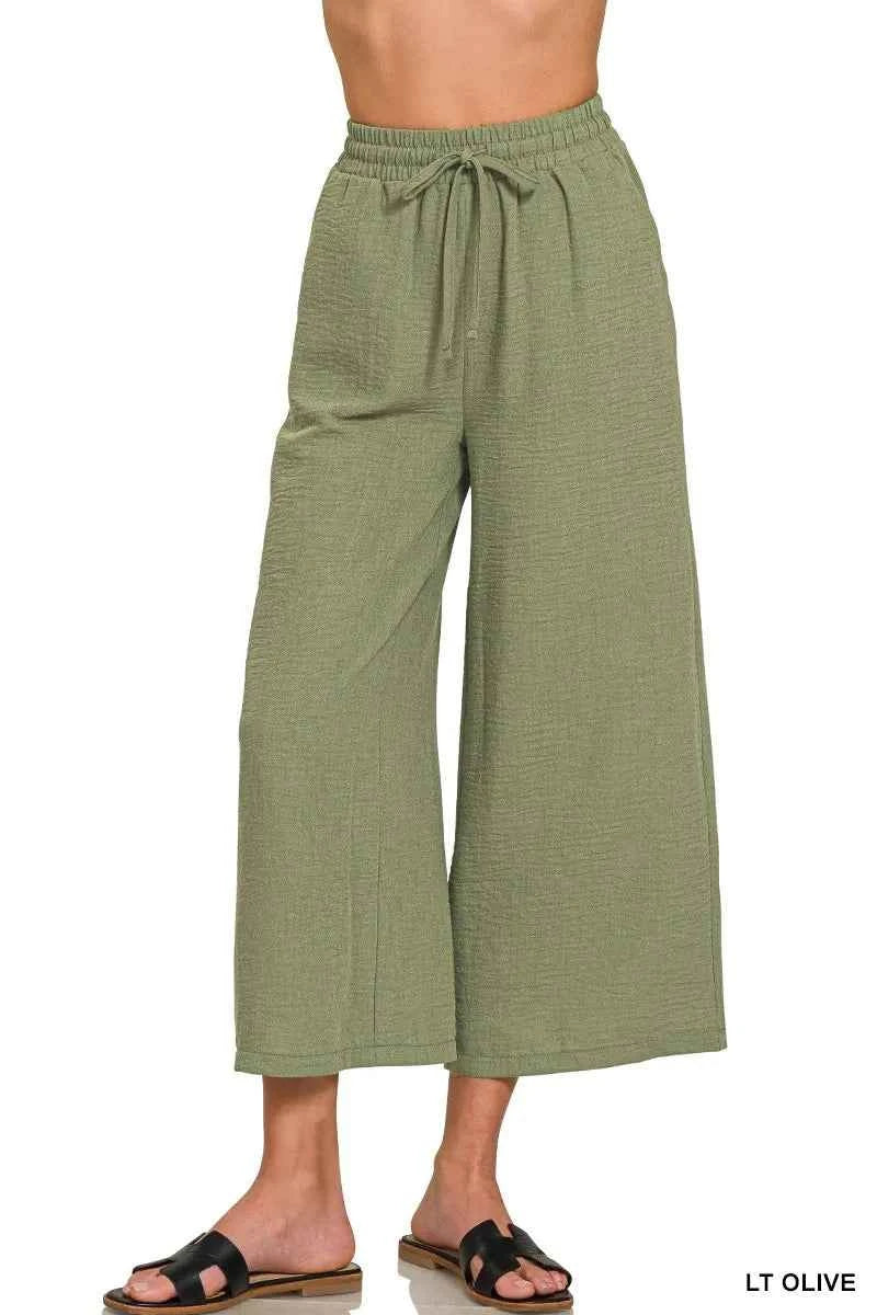 Zenana Woven Crepe Elastic Band Waist Cropped Pants e6d98f1da16a4d08beb268a94774b73c-Max-Origin