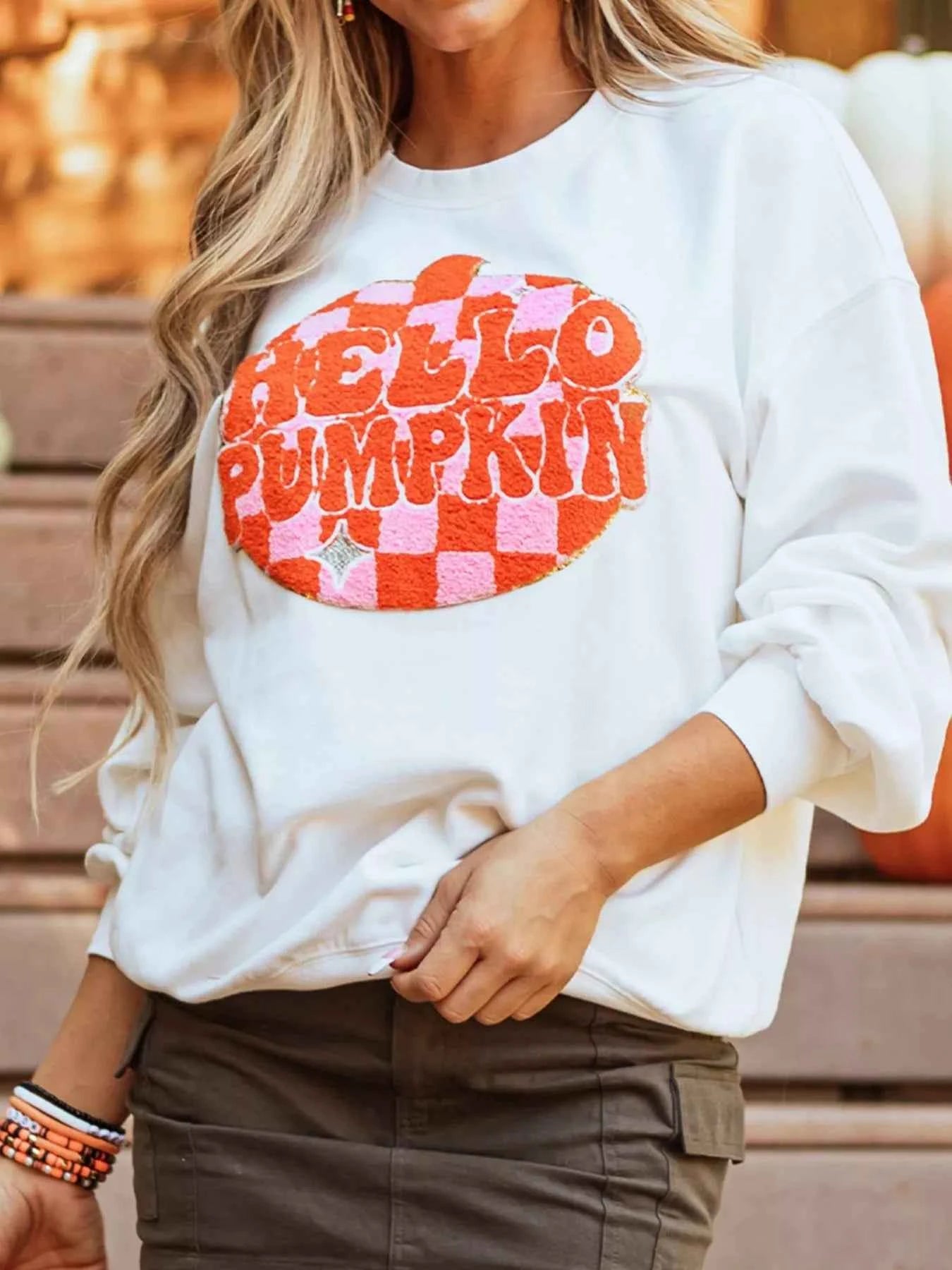 Halloween Pumpkin Patched Pattern Long Sleeve Sweatshirt e6eef030-238e-4f80-917d-9e4ce6f807db-Max-Origin