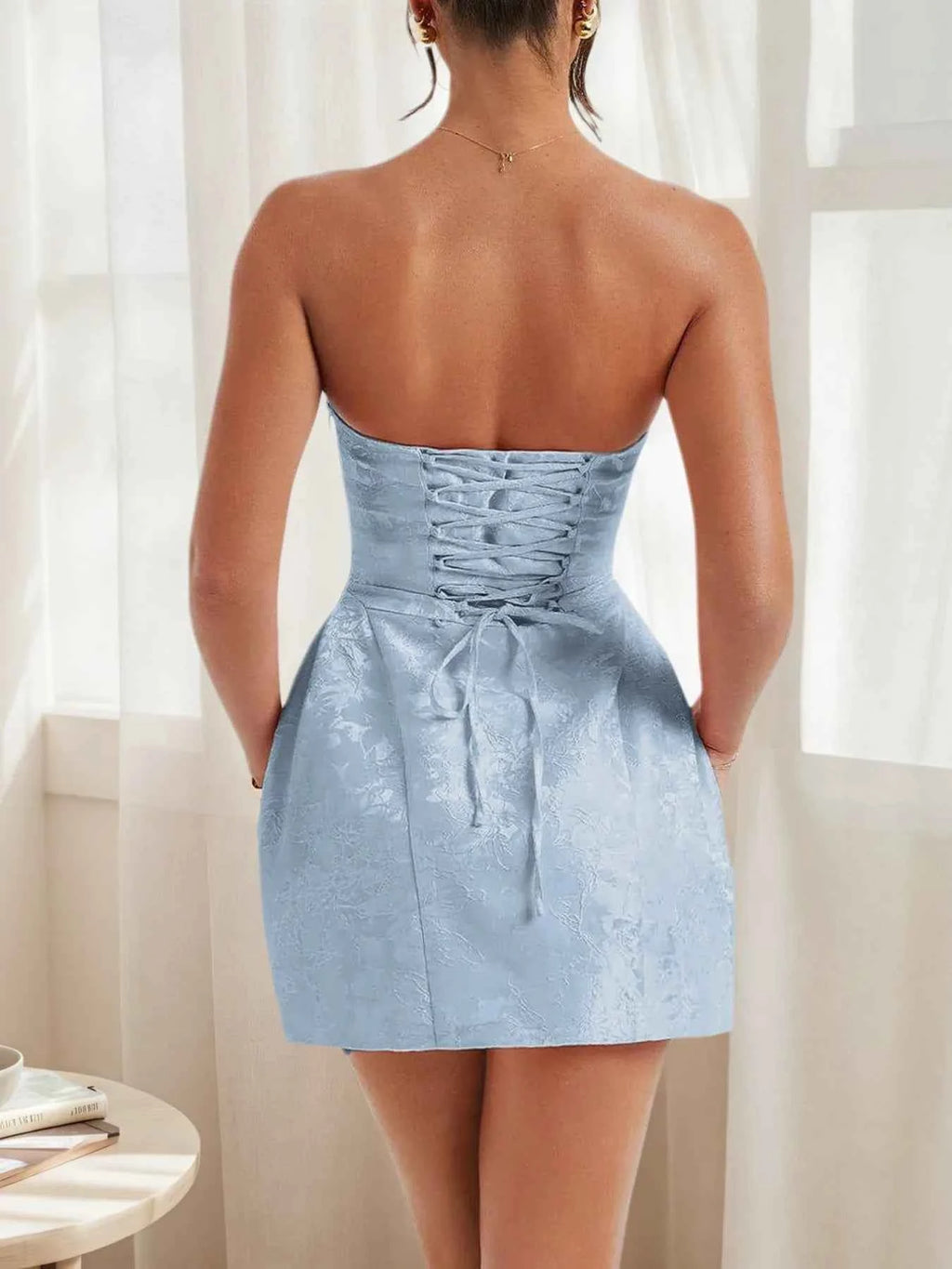 Lace Up Back Mini Dress with Bow Detail e6f2aa1c-2345-4c5d-896a-0cdd559b316d-Max-Origin