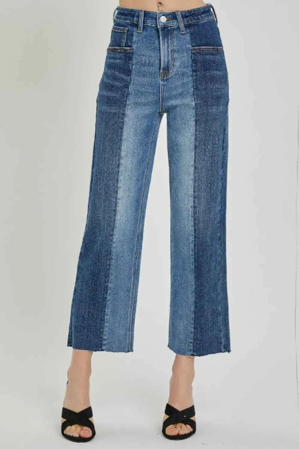 RISEN Full Size Mid-Rise Waist Two-Tones Jeans with Pockets Dark Combo e6f3b831-777a-466f-813a-6f45eadc45cb-Max