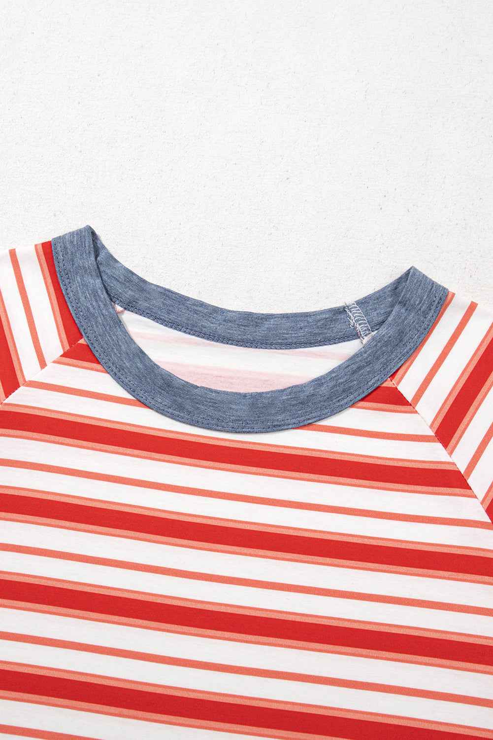 Tomato Red Striped Raglan Sleeve Contrast Neck T-Shirt e6f7f2c8023e458d