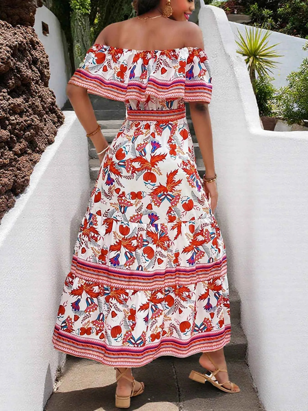 Off-Shoulder Floral Maxi Dress Scarlet e702f31f965b4b0296b68caddeaf63f1-Max-Origin