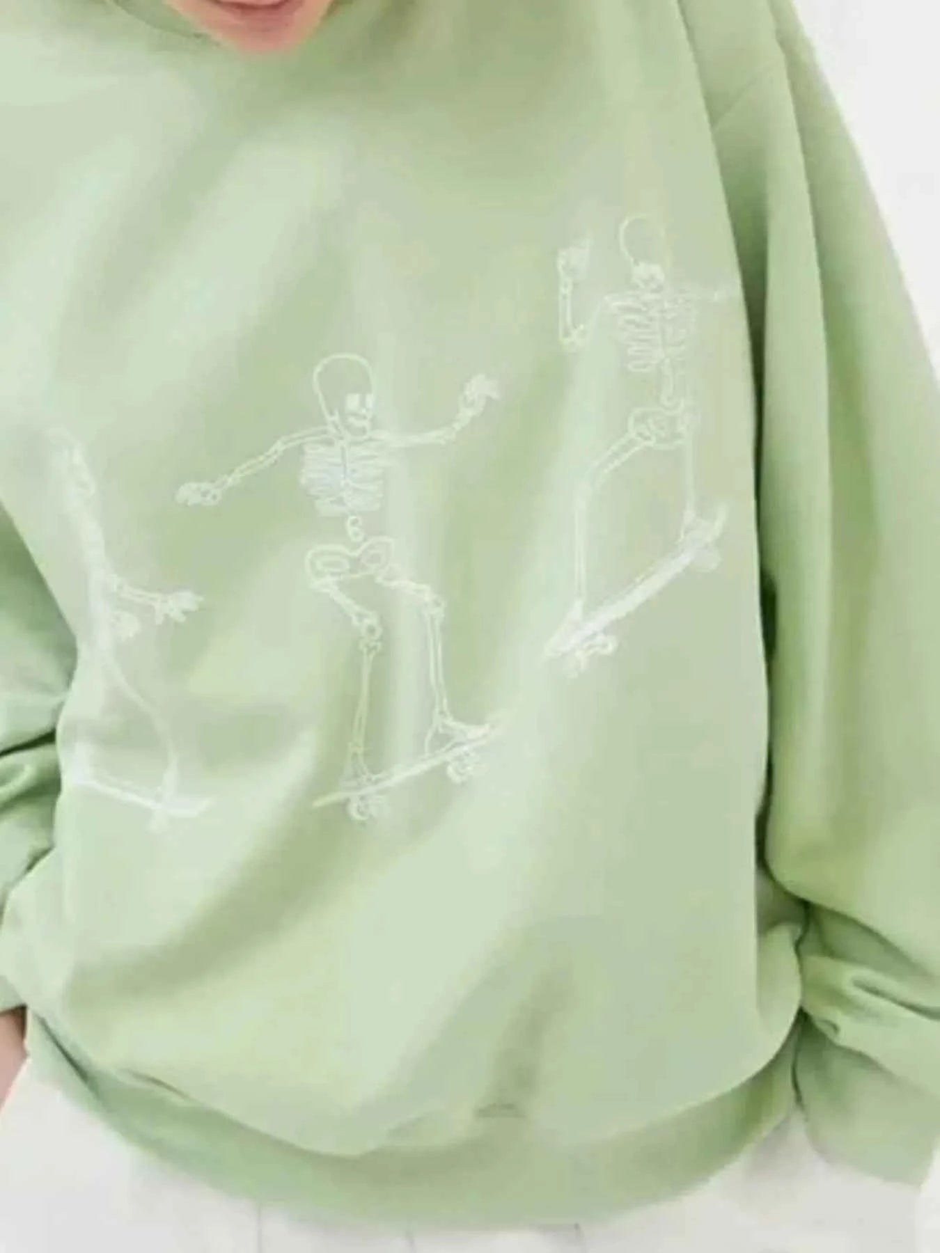 Skeleton Graphic Oversized Sweatshirt Light Green e715447e-bf49-47bf-9035-dabb7e9a65dd-Max-Origin