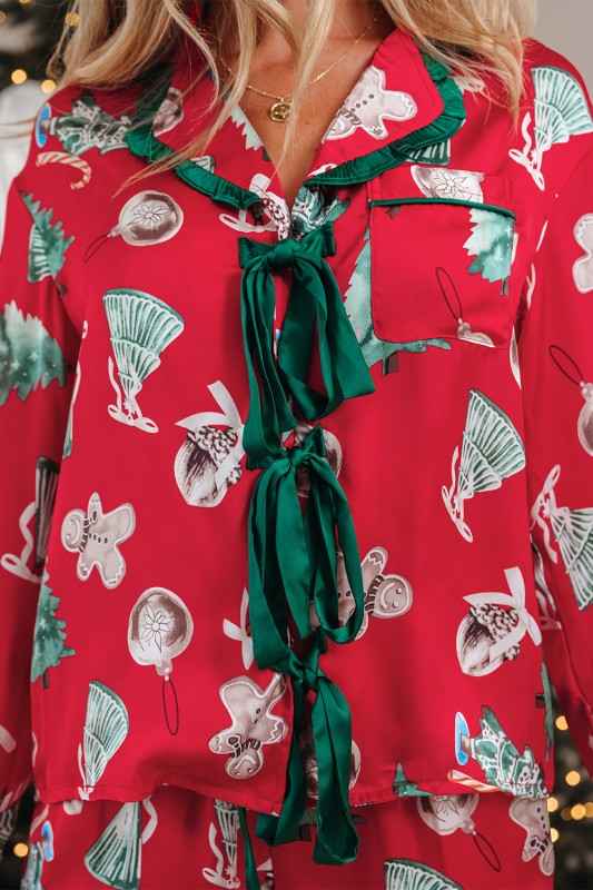 Christmas Bow Ruffle Trim Pajama Set e7168939-10a0-4ce1-b2b5-e89daef4cce1
