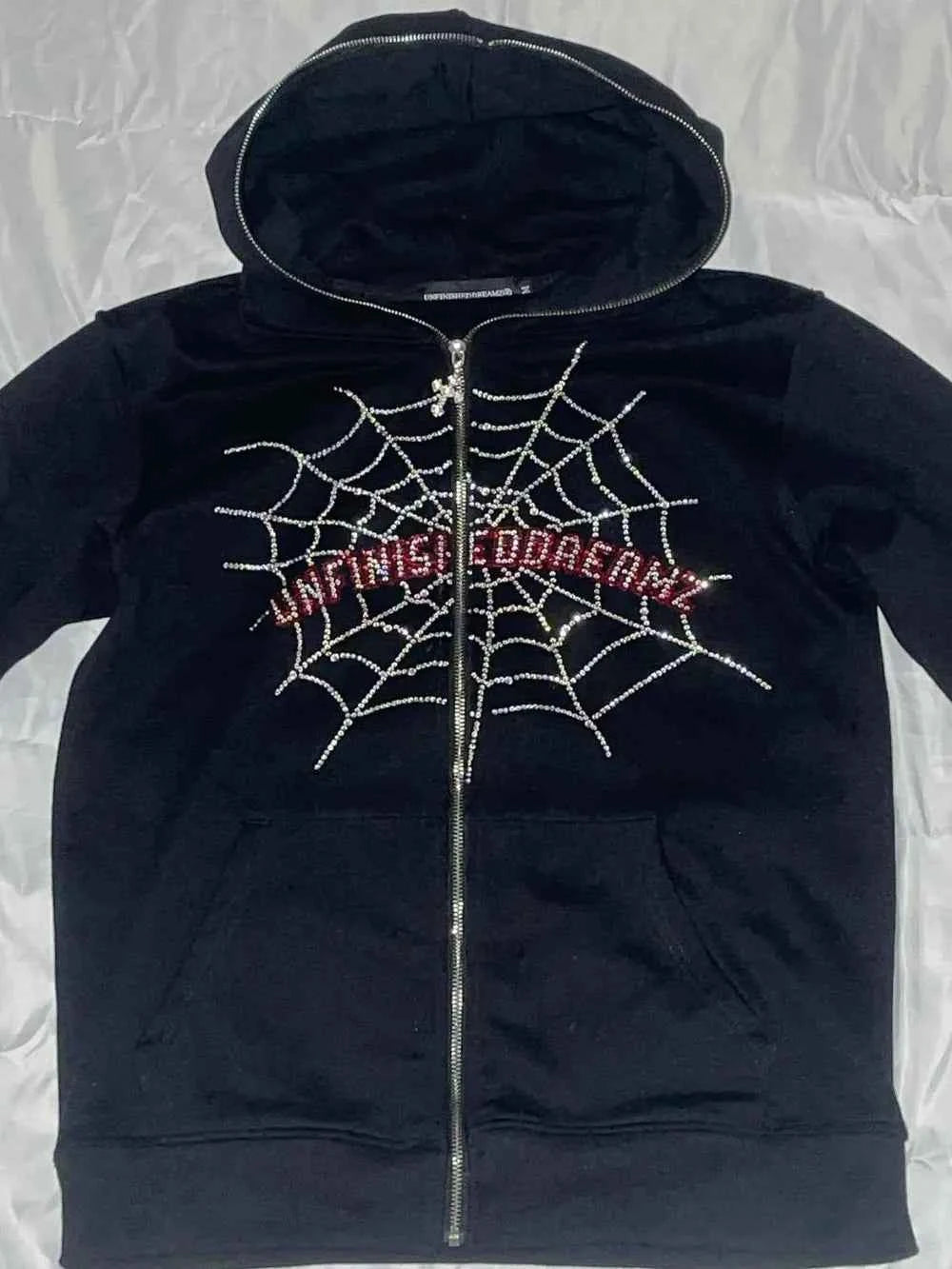 Men's Spider Web Rhinestones Zip-Up Hoodie e726ce85-f7d6-46c2-970d-91146a3023a9-Max