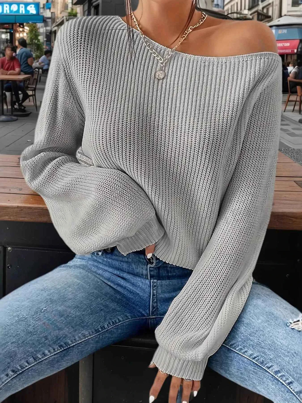 One-Shoulder Ribbed Knit Top with Relaxed Fit e7324ecb8e854f8a923045839d84f19a-Max-Origin