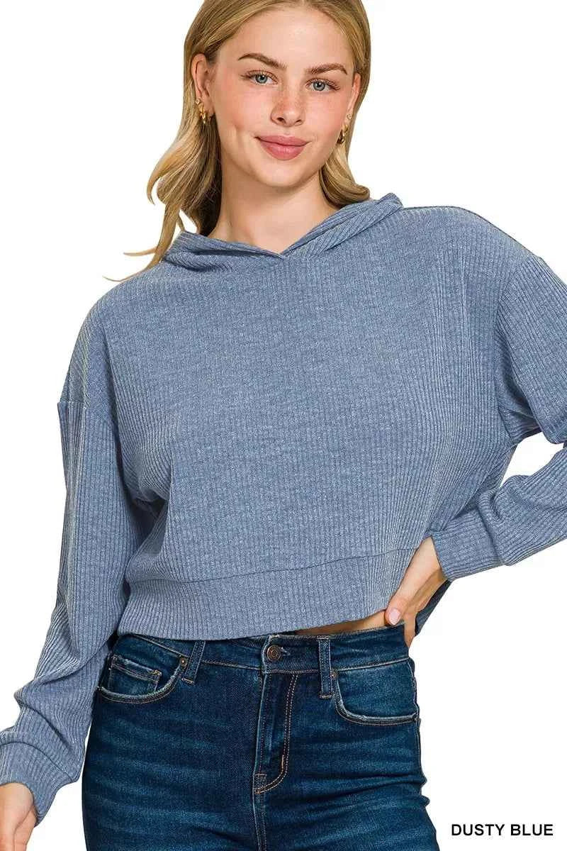 Zenana Drop Shoulder Ribbed Crop Hoodie DUSTY BLUE e7351d1f621b4c0fac94f167f33cf014-Max-Origin