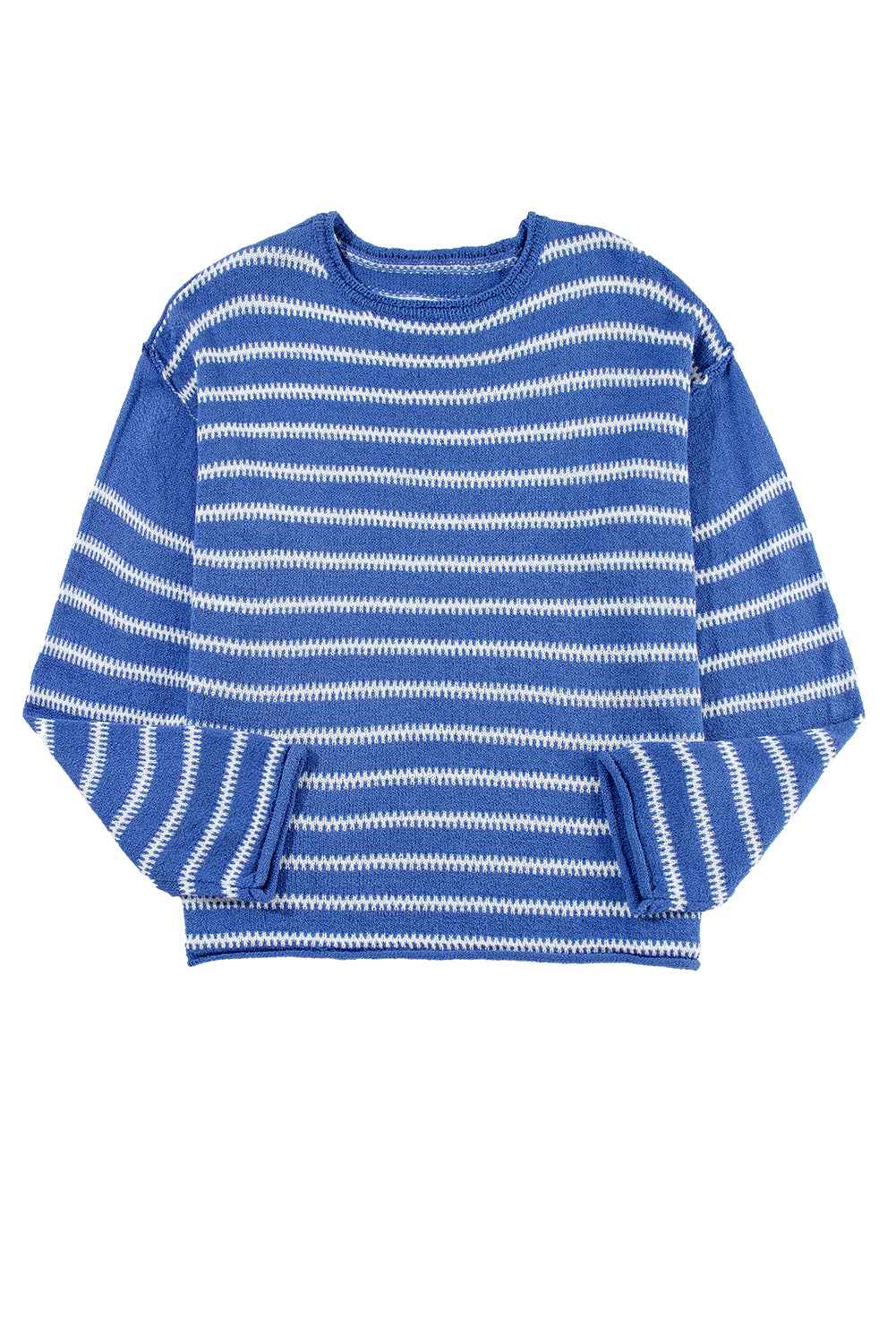Green Stripe Casual Stripe Round Neck Drop Shoulder Sweater e73bacd36b93010a