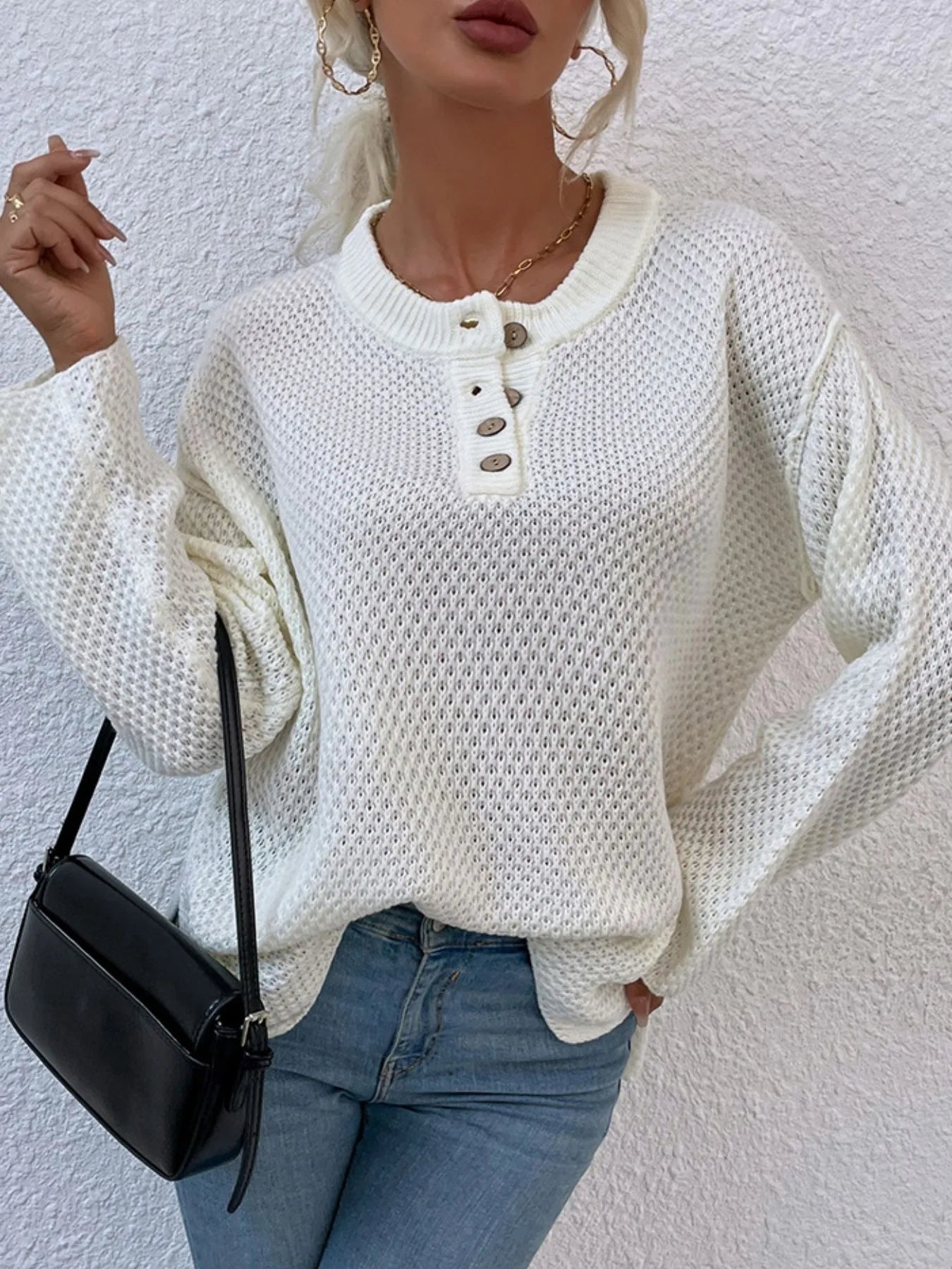 Button Detail Long Sleeve Knit Top White e7497c63-d92c-44eb-8c89-ce6a83a6ddb5-Max-Origin