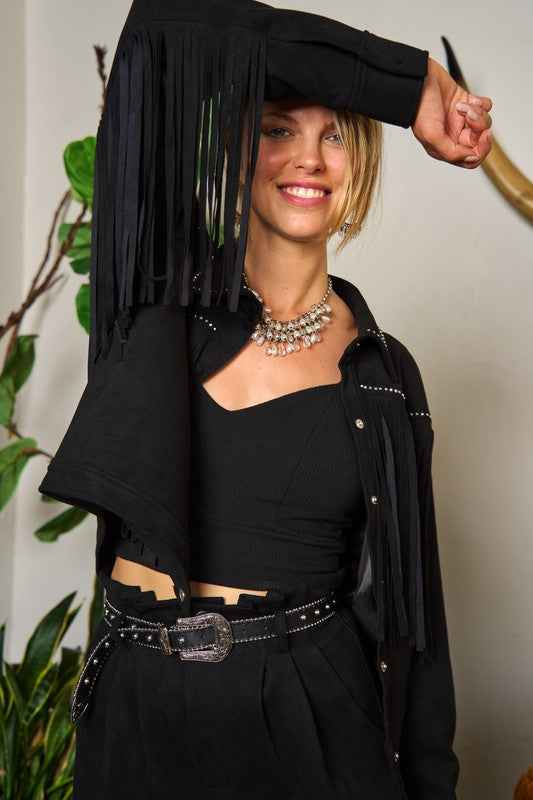 Suede studded fringe jacket JJO5009 e74a39b5-e2a9-4366-b06f-1053883afdf7