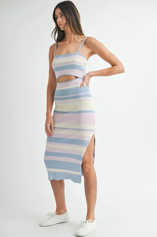 MABLE Multi Color Striped Front Cutout Knit Midi Dress e7692d1fafc04b3682b3b2a6b0c00a57-Max-Origin