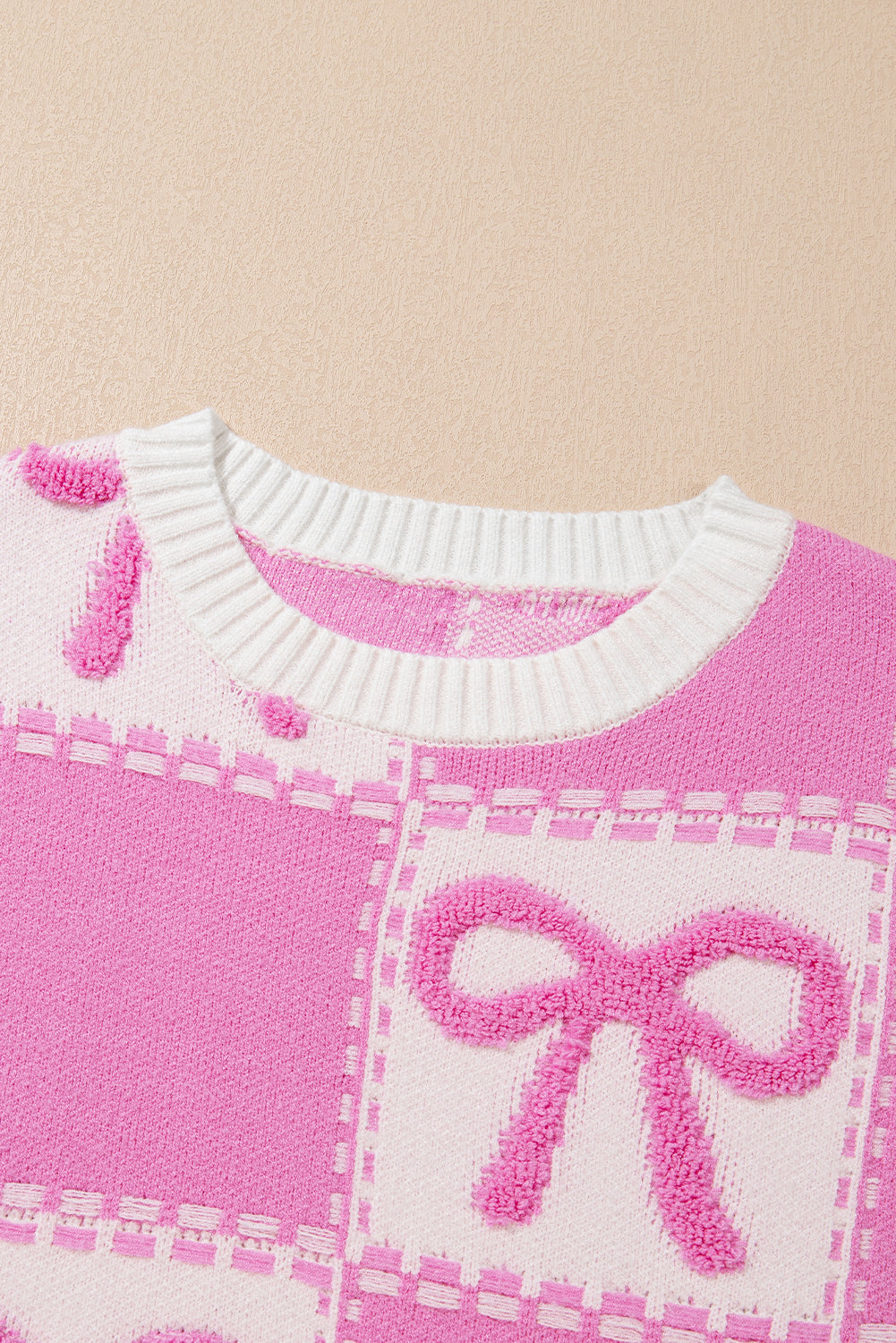Pink Sweet Bow Two Tone Checkered Sweater e76c9db1d2dac3da
