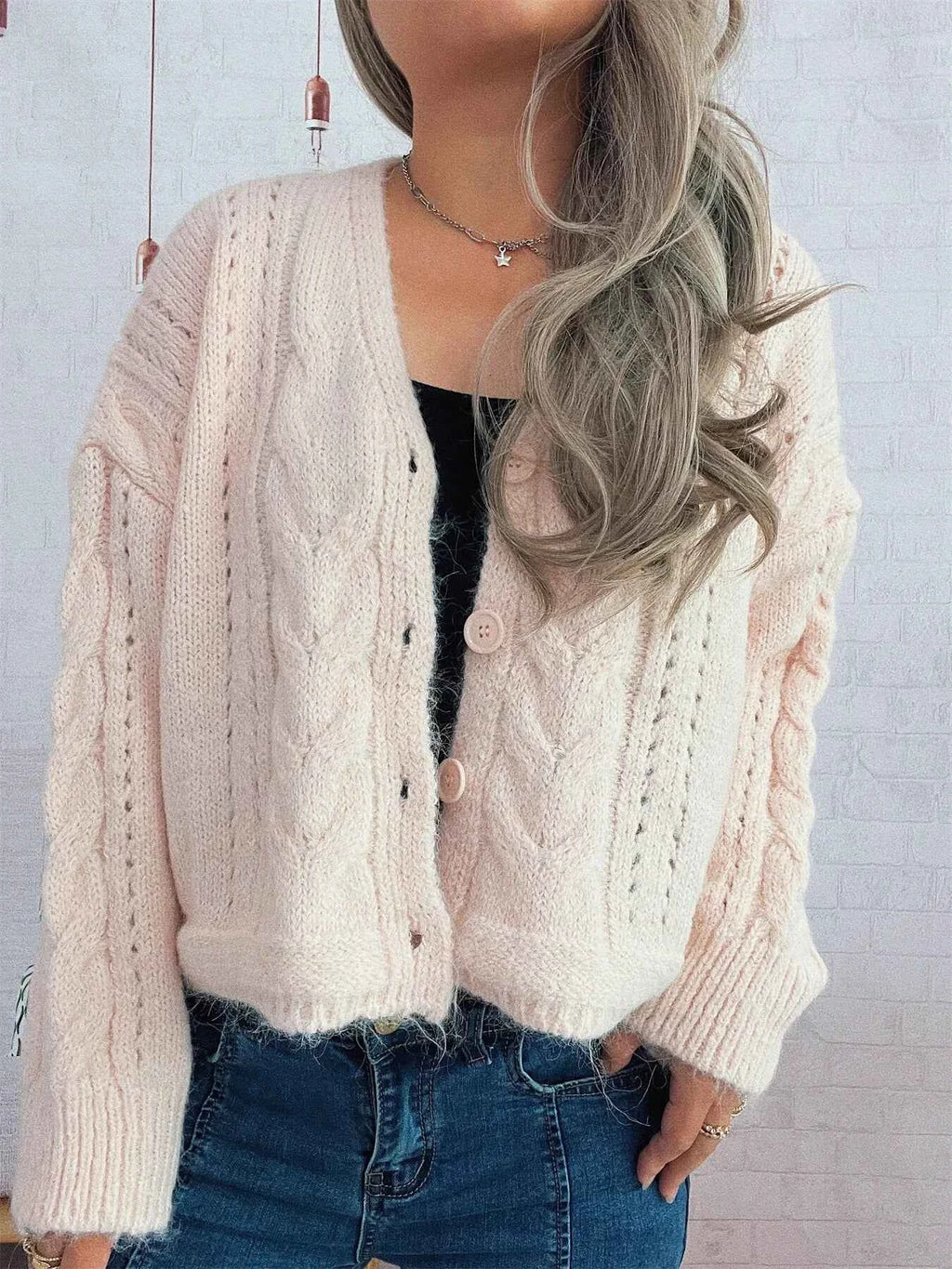 Cable Knit Button-Up Cardigan e77885c394f743bcbc7cca31a01103d5-Max-Origin