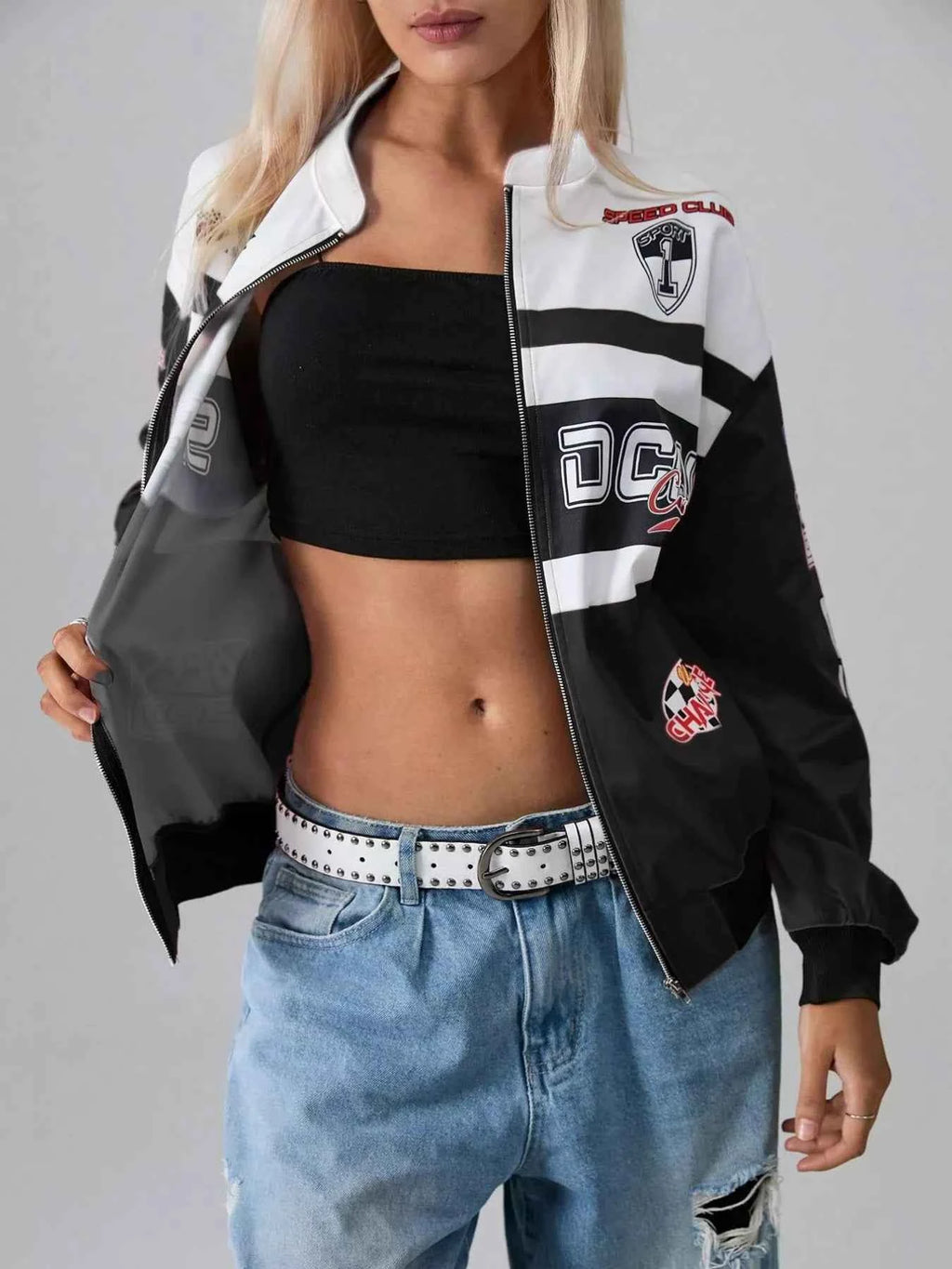 Letter Zip Up Dropped Shoulder Jacket e779db2a-abc0-4820-b818-9b4100ce27f0-Max-Origin