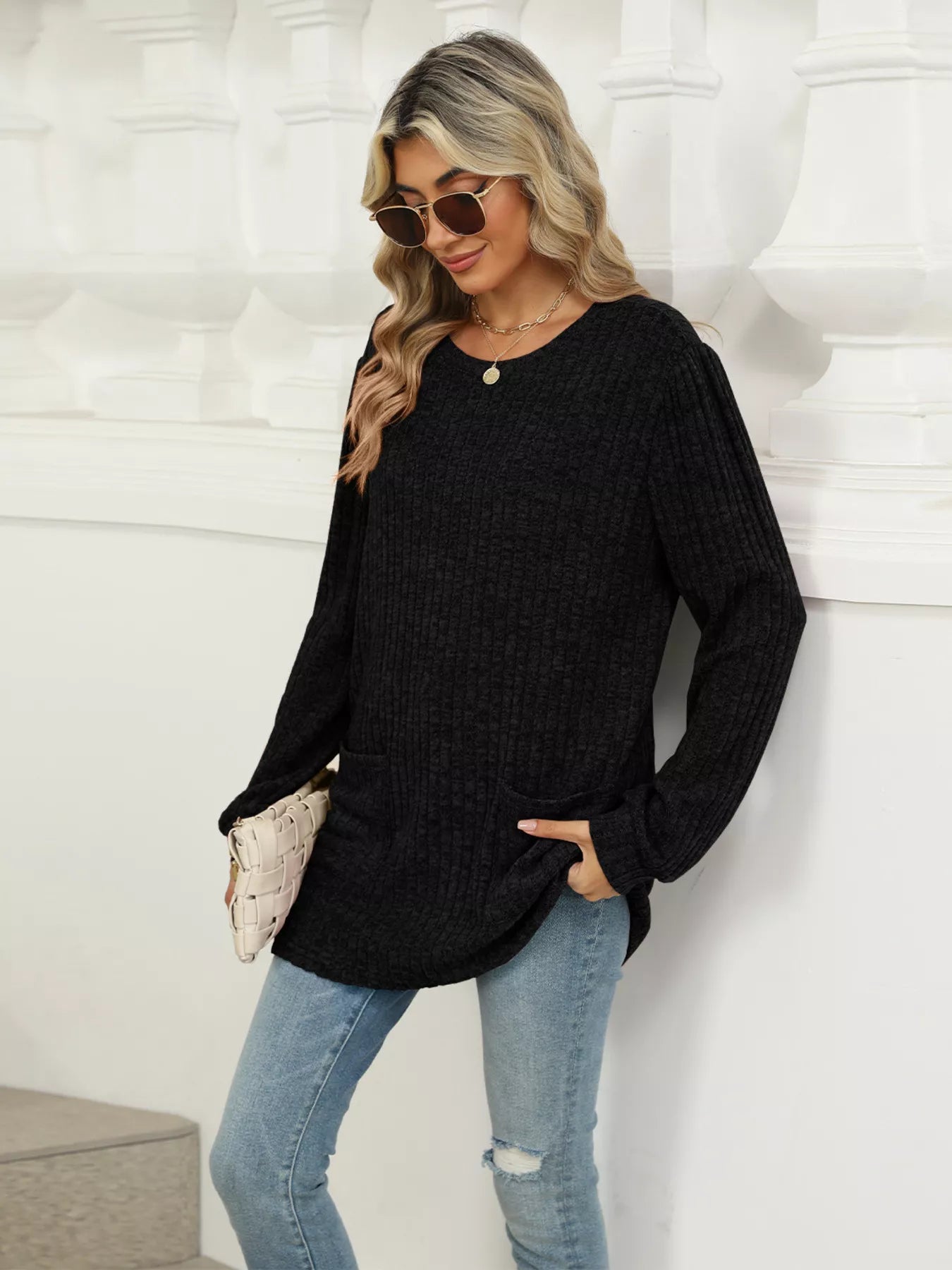 Ribbed Knit Long Sleeve T-Shirt e78a99de24ad4bd1a01c1eea2b29c656-Max-Origin