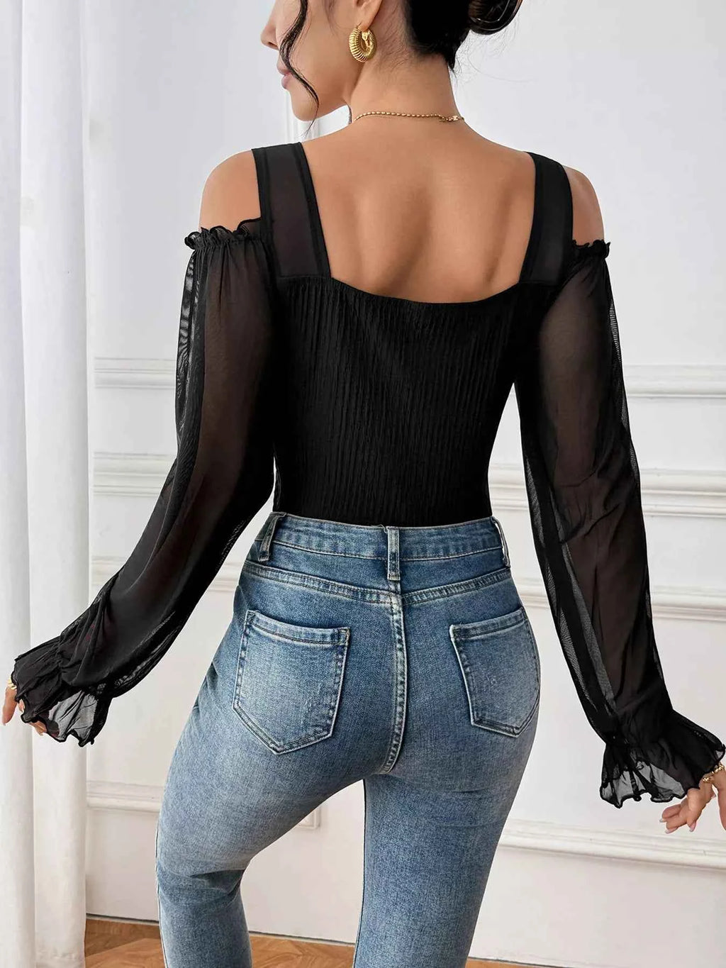 Cold Shoulder Flounce Sleeve Bodysuit e7b944ab80944aea9a3358e054cdffca-Max-Origin