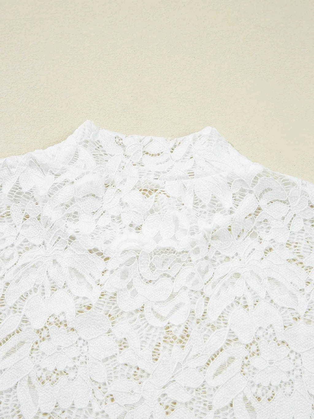 Lace Crochet Bell Sleeve Mock Neck Blouse e7baa3b42f7844f9be87afe3c4c277e5-Max-Origin