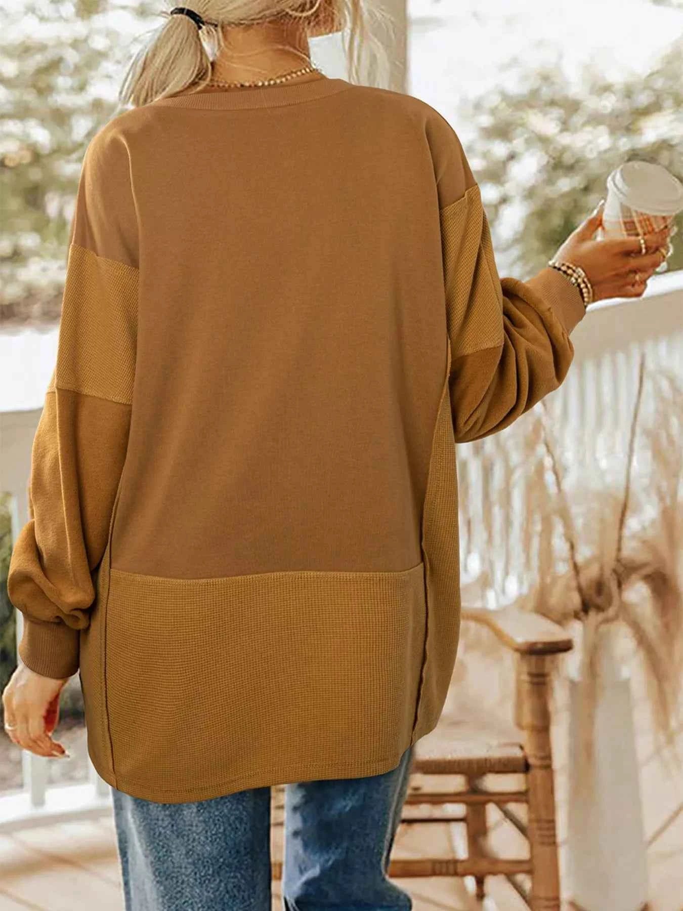 Oversized Textured Split Neck High Low Sweatshirt e7ef3315-ff35-40ff-ba8a-05d511ad4cd9-Max-Origin