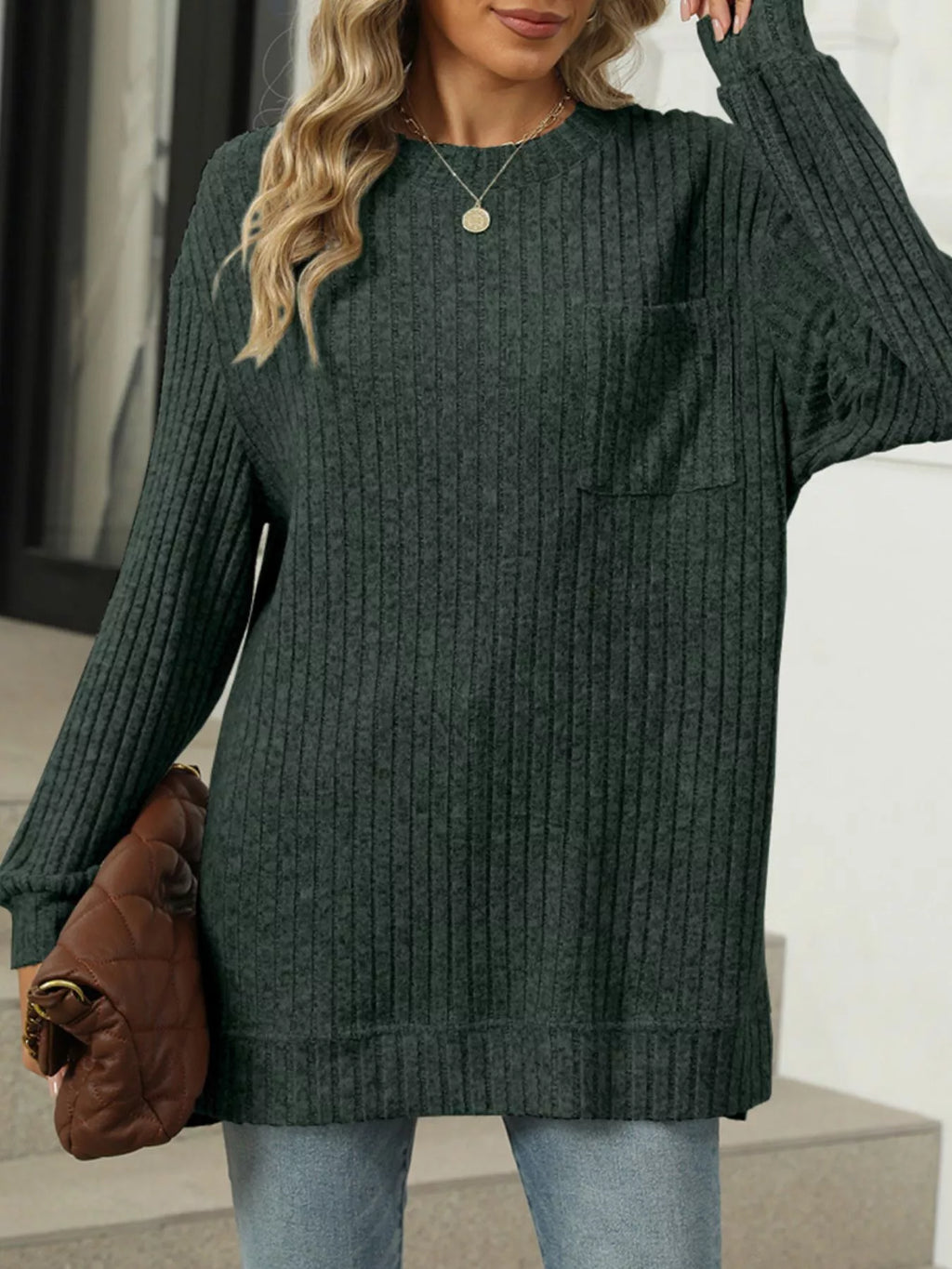 Ribbed Knit Round Neck Sweater e7f35126-be49-4095-ba22-ea13e8e3ae10-Max-Origin