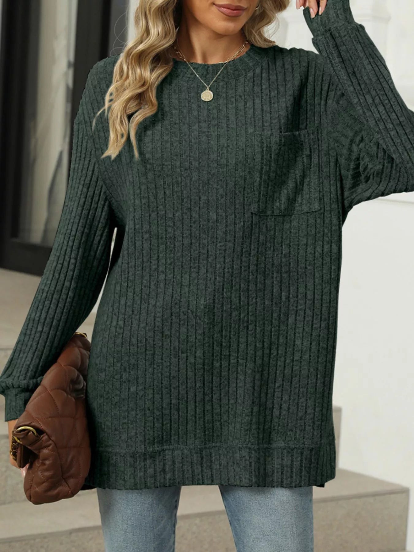 Ribbed Knit Round Neck Sweater e7f35126-be49-4095-ba22-ea13e8e3ae10-Max-Origin