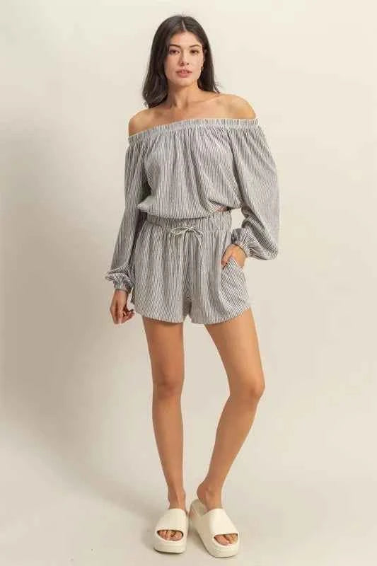 HYFVE Off Shoulder Top and Shorts Set BLACK WHITE e80a796c35014708a4cc3a96000546d4-Max-Origin