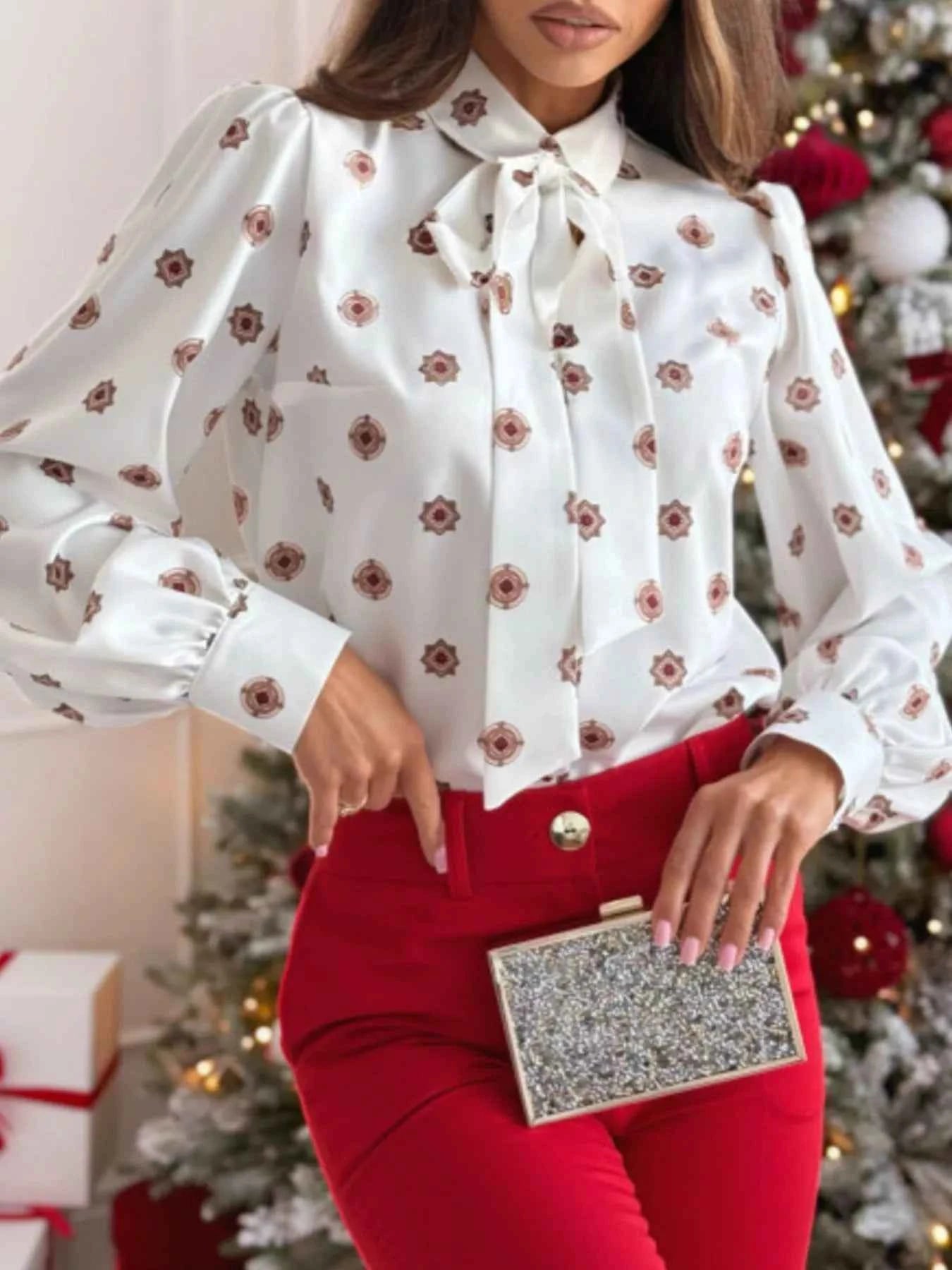 Tie Front Printed Long Sleeve Shirt e80b7d84-782f-4948-8e90-583562347b13-Max-Origin