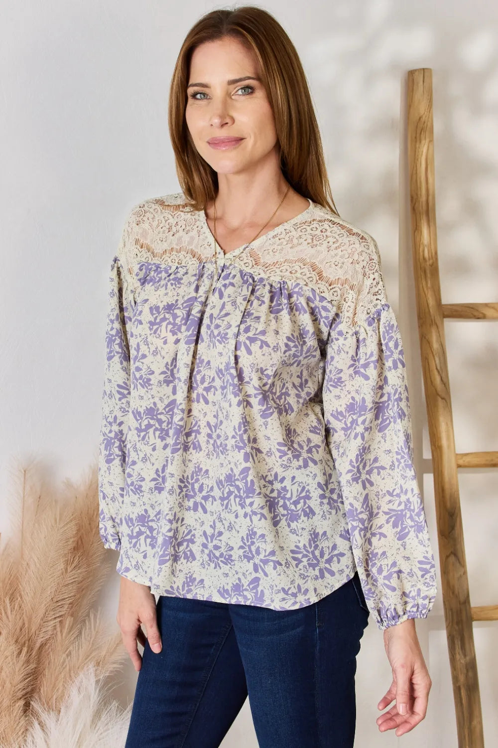 Hailey & Co Full Size Lace Detail Printed Blouse e82477e2-6485-469b-b1bb-a56cbf8a4b6d-Max