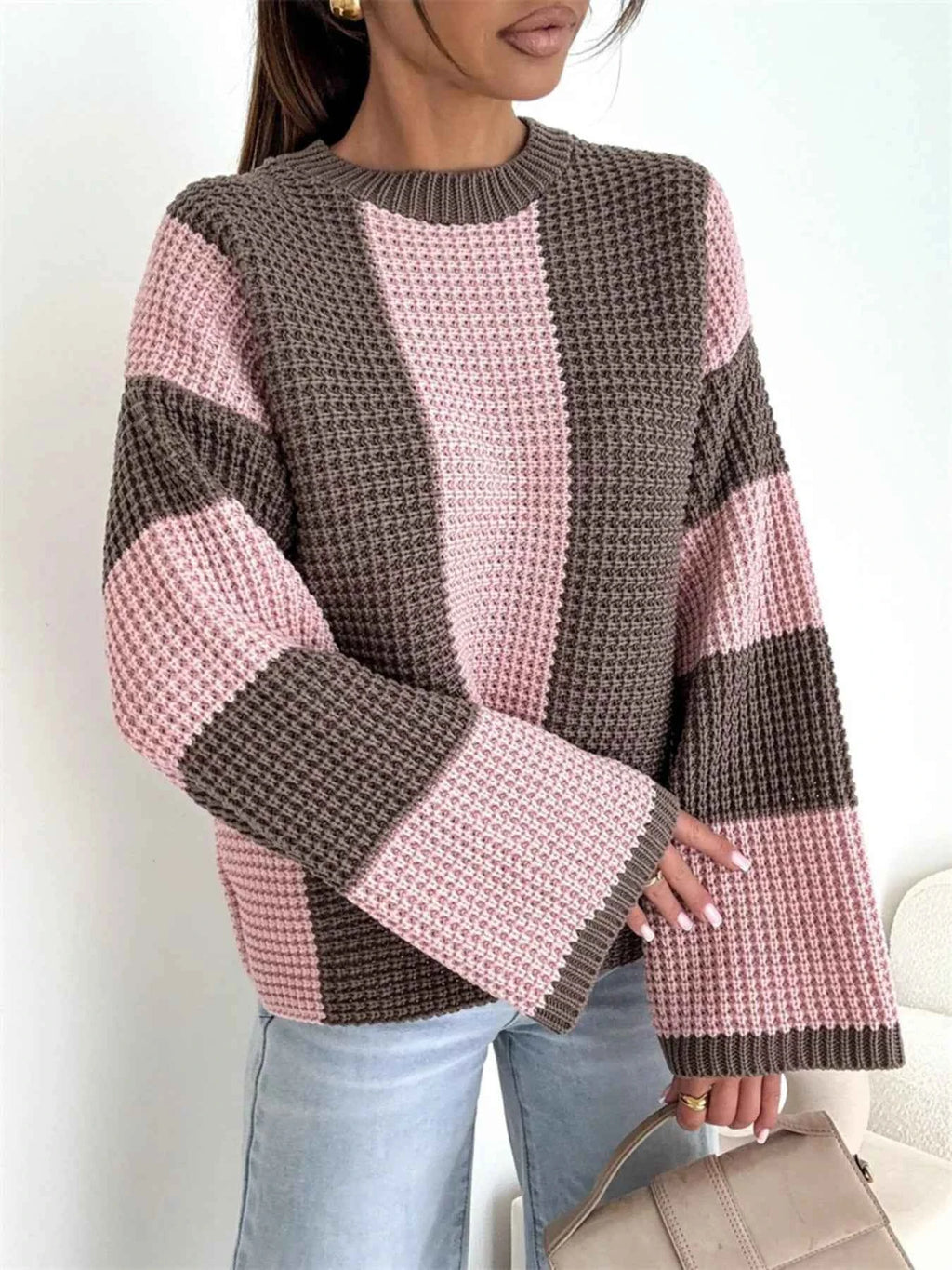 Color Block Long Sleeve Sweater e82864d25aa24eeeb99c2bcf8be6c856-Max-Origin