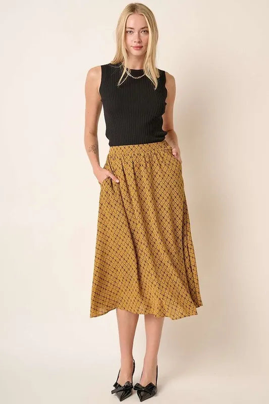 Mittoshop Printed Midi Skirt Mustard e83375c9-52e2-406d-b21d-f21af0cabe51-Max