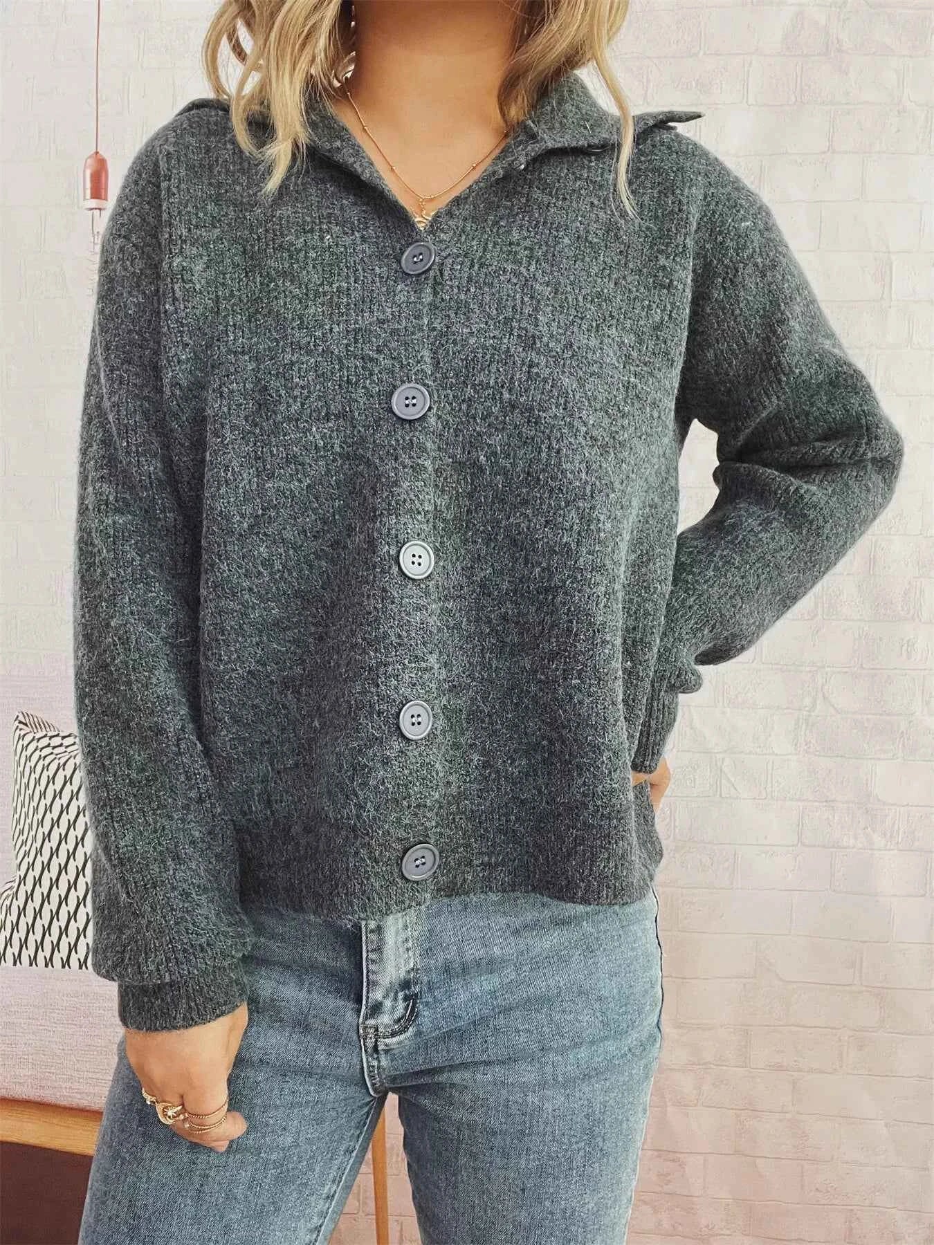 Ribbed Button-Up Cardigan Gray One Size e84239692b8c43c5849d7d99de3cd883-Max-Origin