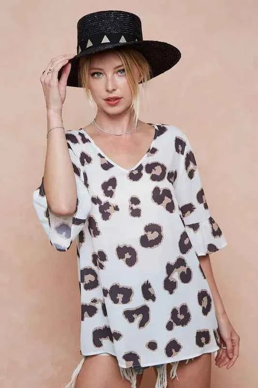 BiBi Leopard Printed V Neck Woven Top with Ruffled e8454a26d6fb4e24ad48fb1f2645cbdb-Max-Origin