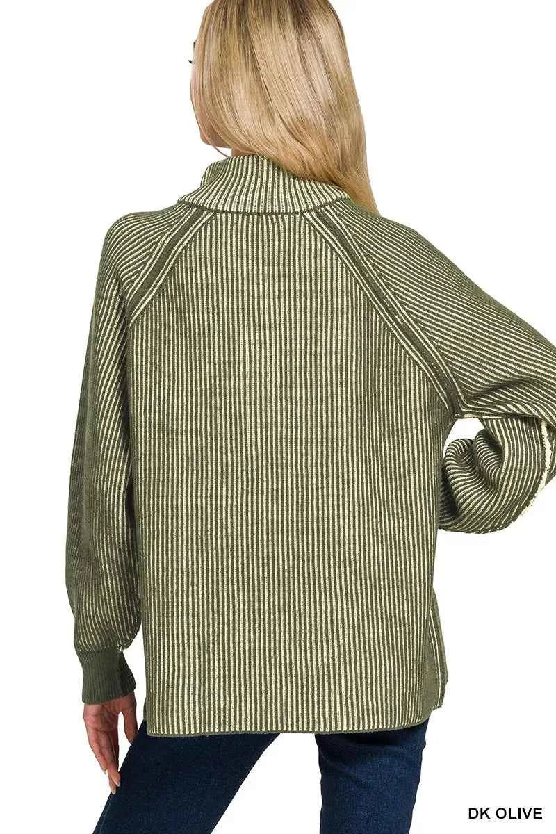 Zenana Ribbed Two Tone Half Zip Sweater e850de9b045542cd81438cb20f2f186b-Max-Origin