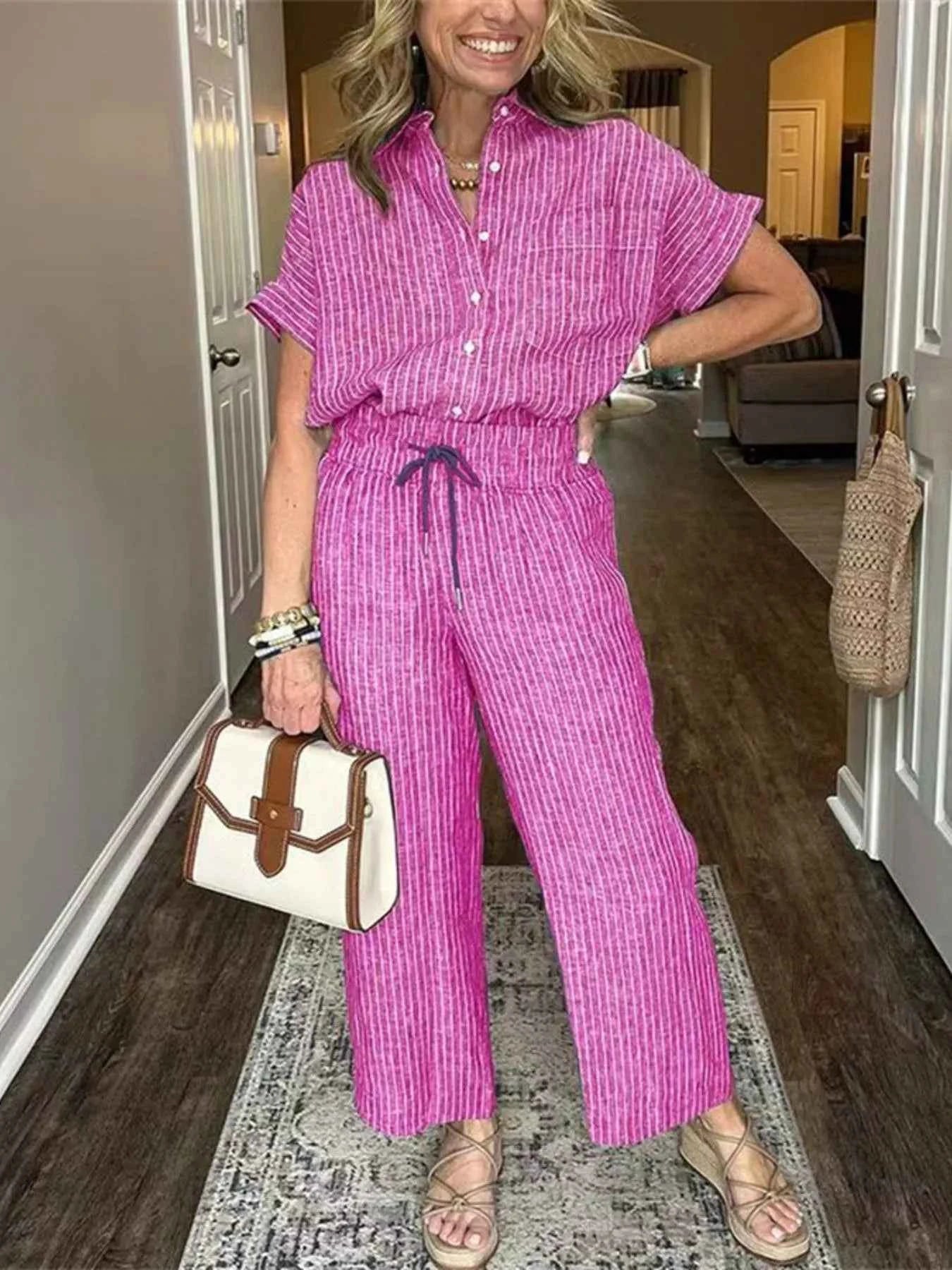 Full Size Striped Button-Up Shirt and Wide Leg Pants Casual Set Plus Size Fuchsia Pink e856ace4-36b6-41c7-9770-1ea539443e0c-Max-Origin