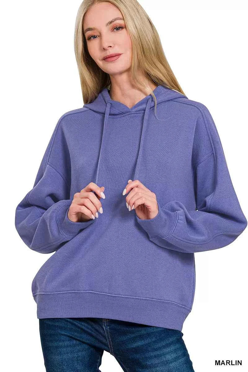 Zenana Drawstring Relaxed Fit Fleece Hoodie