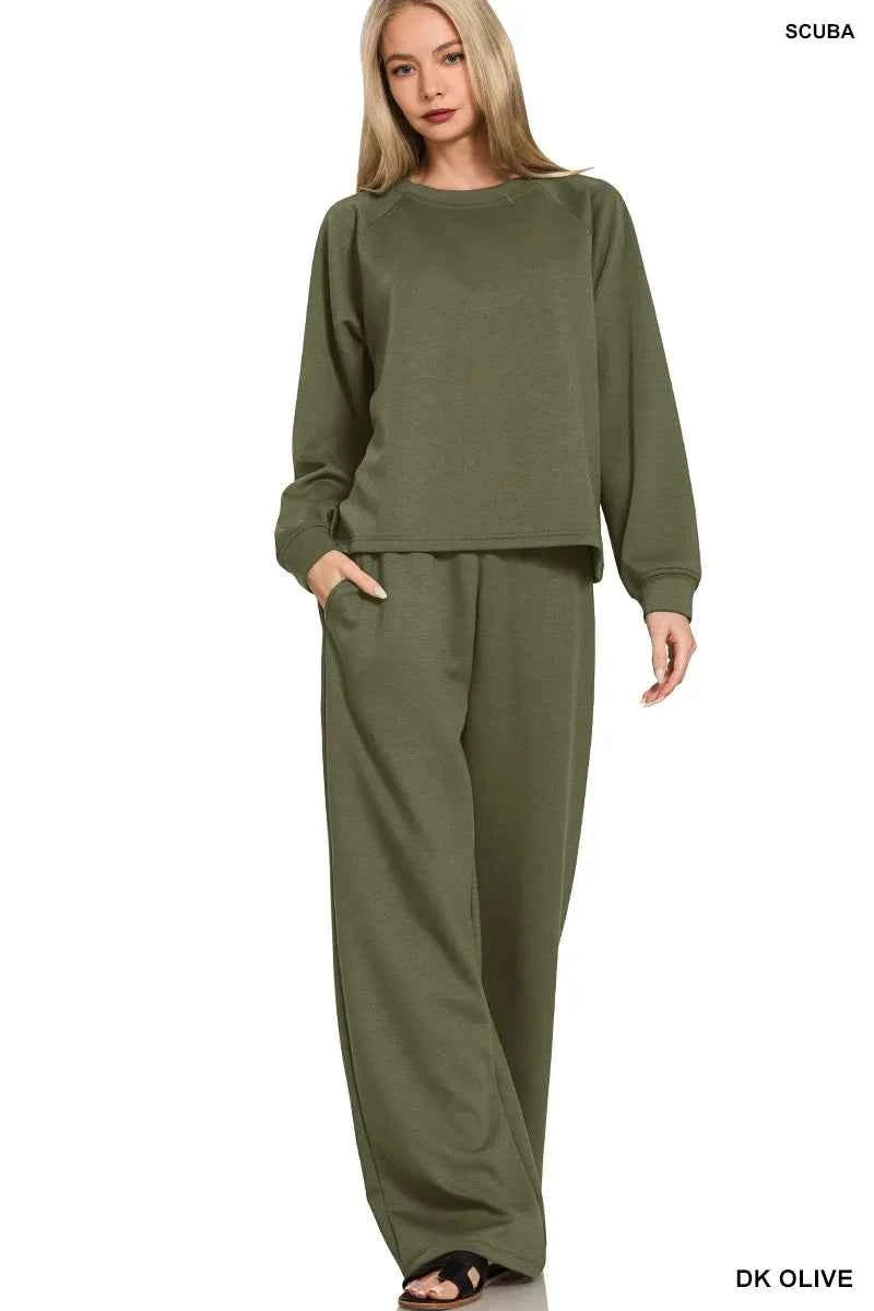 Zenana Scuba Crewneck Sweatshirt and Pants Set DK OLIVE e86a9cf924464670a39a622ce29d1cf1-Max-Origin