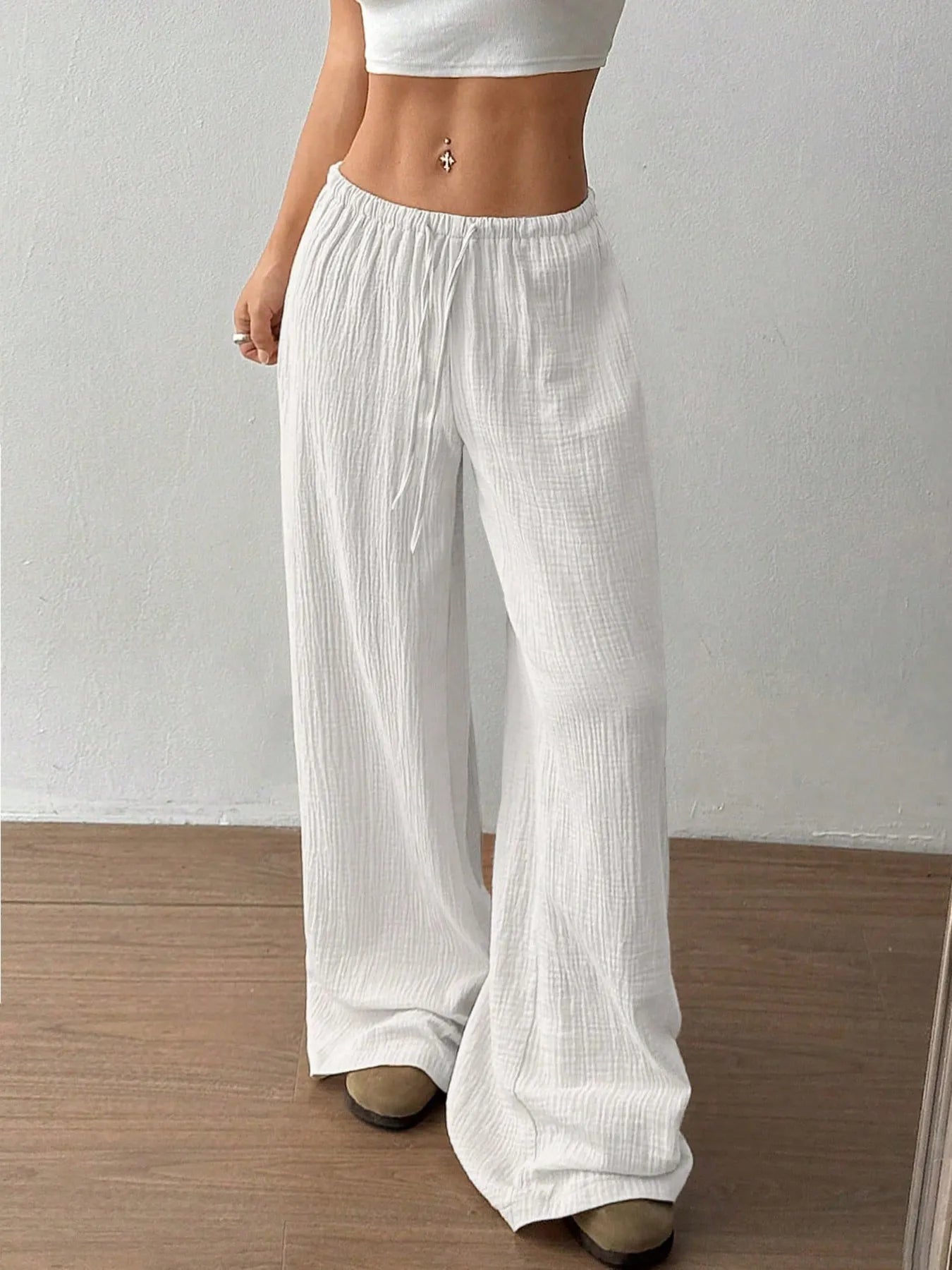 Drawstring Wide-Leg Casual Pants White e8787e913d0447df9014c629253c0fd0-Max-Origin