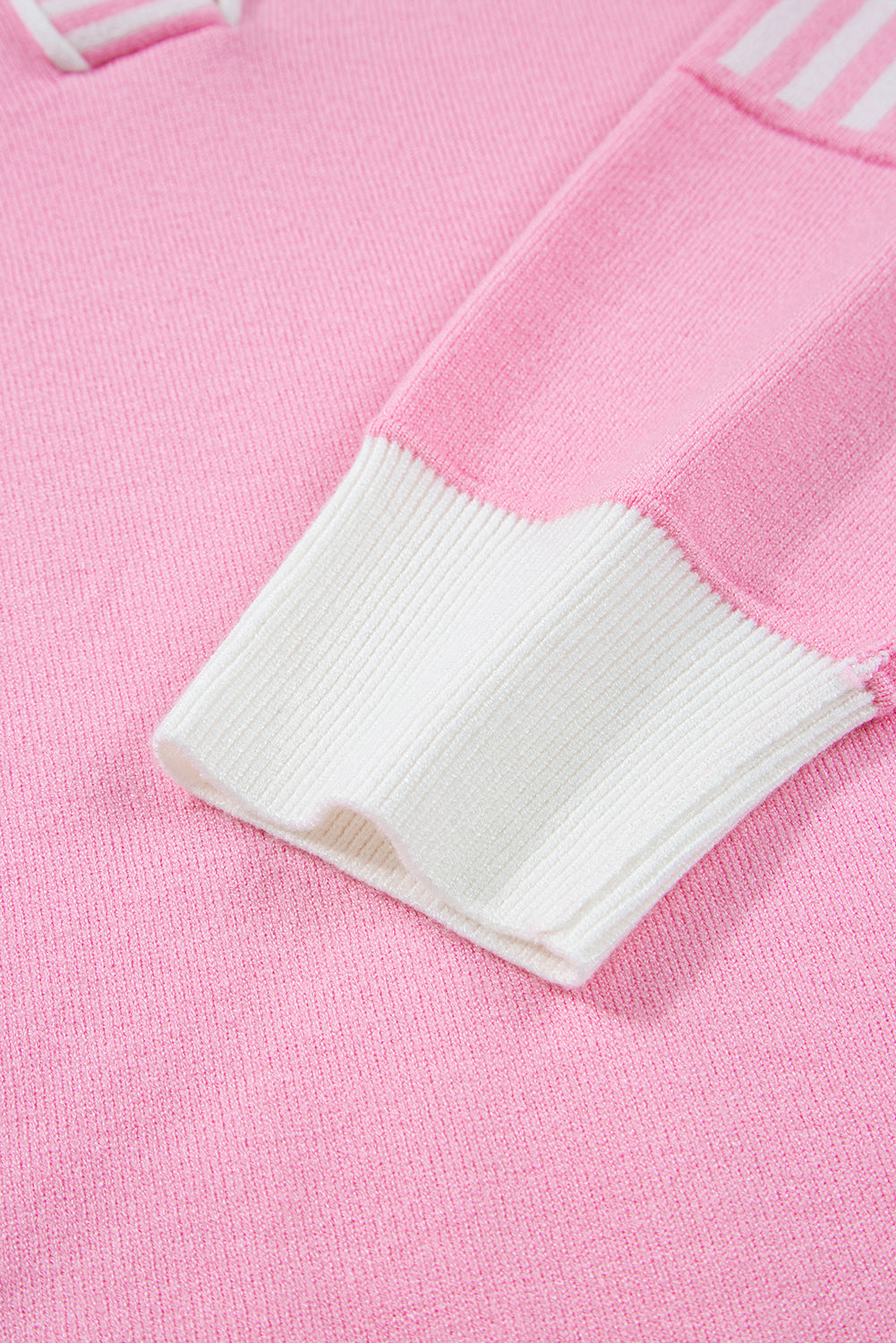Pink Striped V Neck Collared Colorblock Patchwork Sweater e8822d9f62053f7a