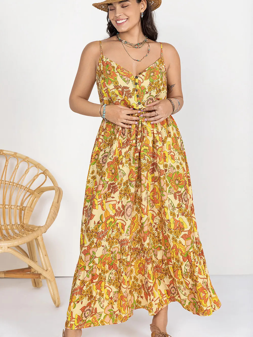 Plus Size Printed V-Neck Maxi Cami Dress e89abb7f-9e8b-43cf-987d-88b258da2c2f-Max