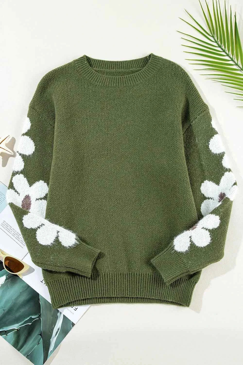 Flower Round Neck Long Sleeve Sweater e89b5eda-4e54-480b-a8ae-40111e9d2980-Max