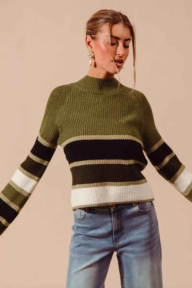 SO ME Multi Color Striped Mock Neck Sweater e8e5a52fe9cd4d82805616723ac9bd1c-Max-Origin