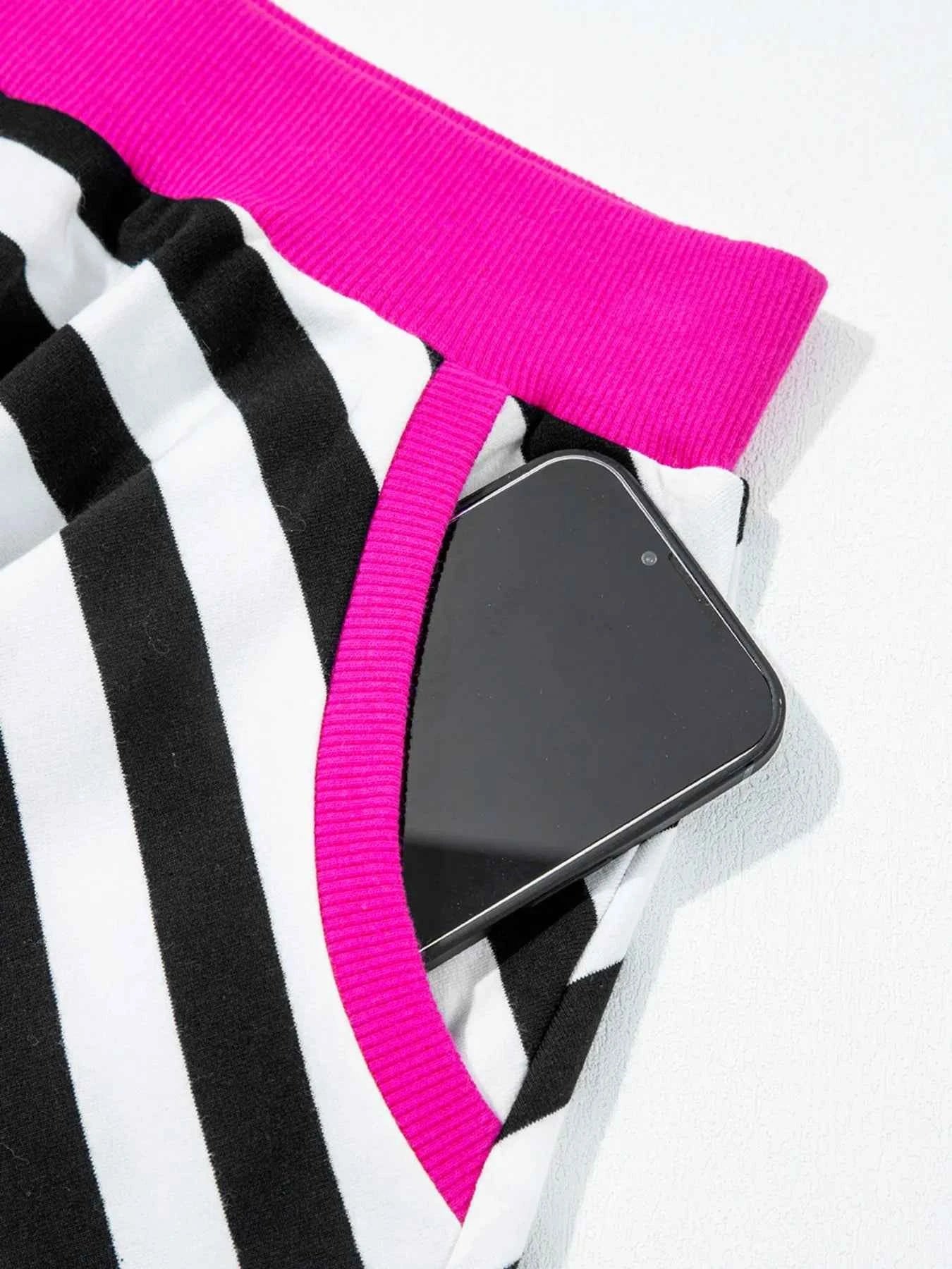 Stripe Contrast Ribbed Banding Long Sleeve Blouse and Loose Shorts Set e8ef7b72-af9a-4c75-9a21-a9891ab31d6e-Max-Origin