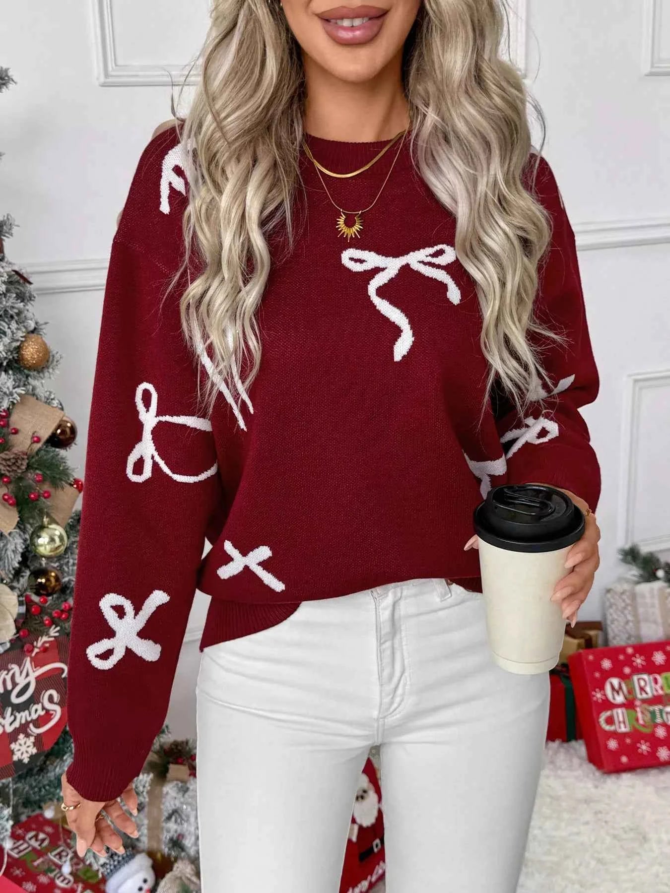 Bow Round Neck Long Sleeve Sweater e912e8aaf6554eaba41cf1463e5f2e89-Max-Origin
