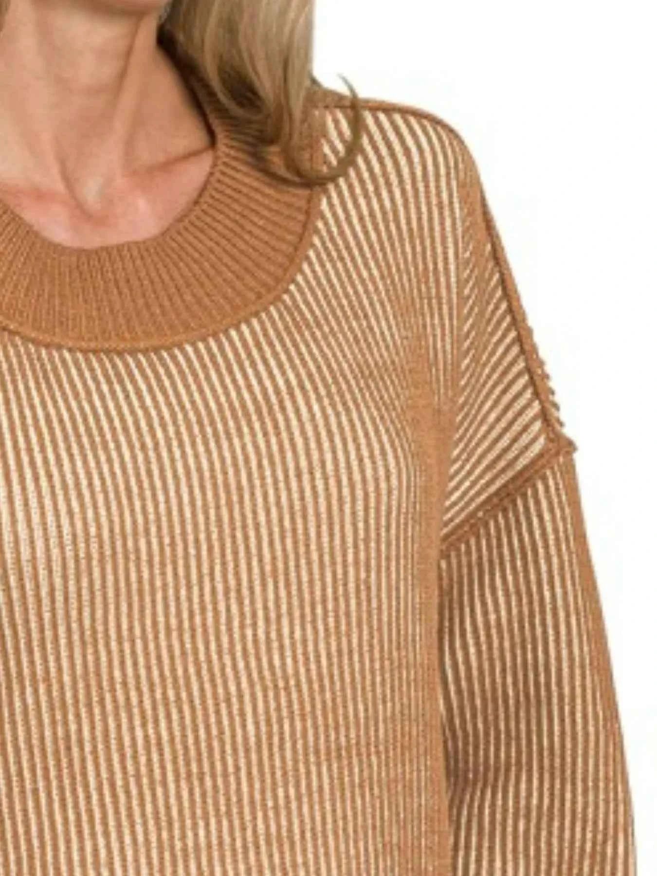 Zenana Exposed Seam Two Tone Ribbed Sweater e93a6023-28d2-4b3f-b425-49089568f821-Max-Origin